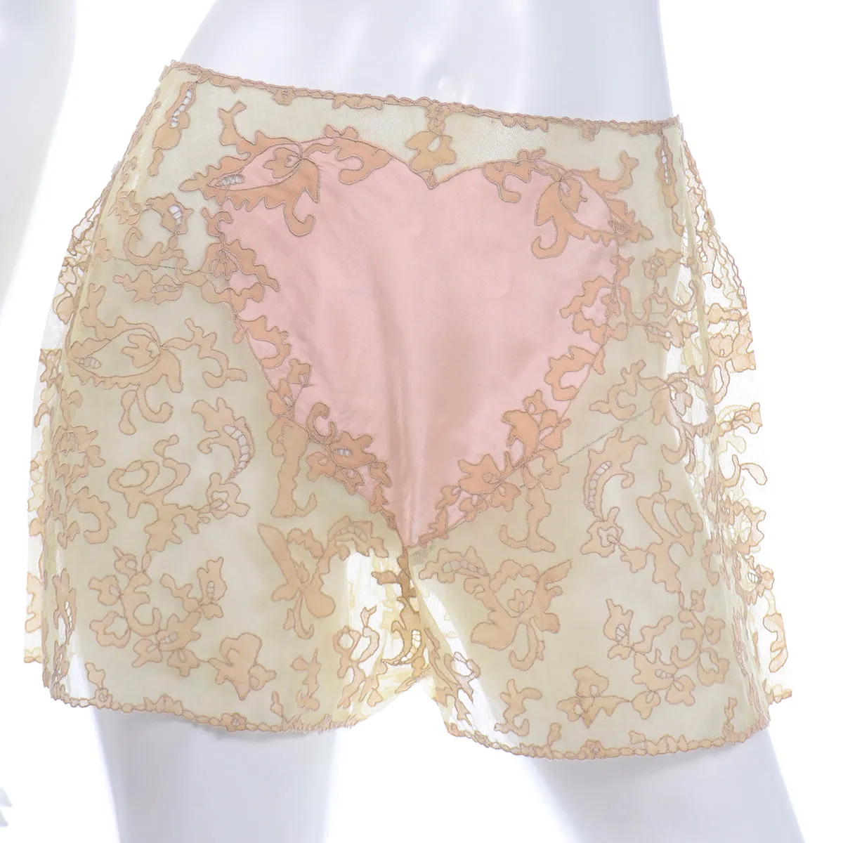 1930s RARE Pink Silk Heart and Lace Vintage Tap Pants