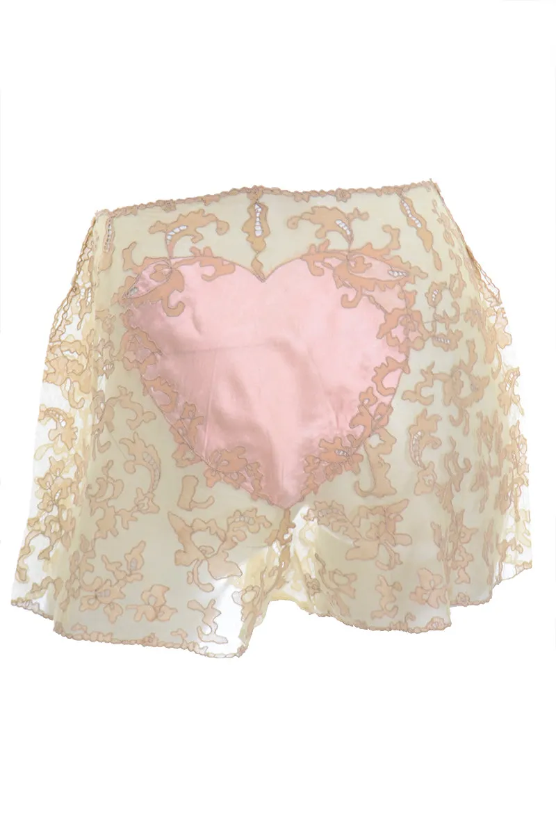 1930s RARE Pink Silk Heart and Lace Vintage Tap Pants