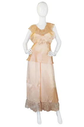 1940s Two Piece Peach Silk Lingerie Set