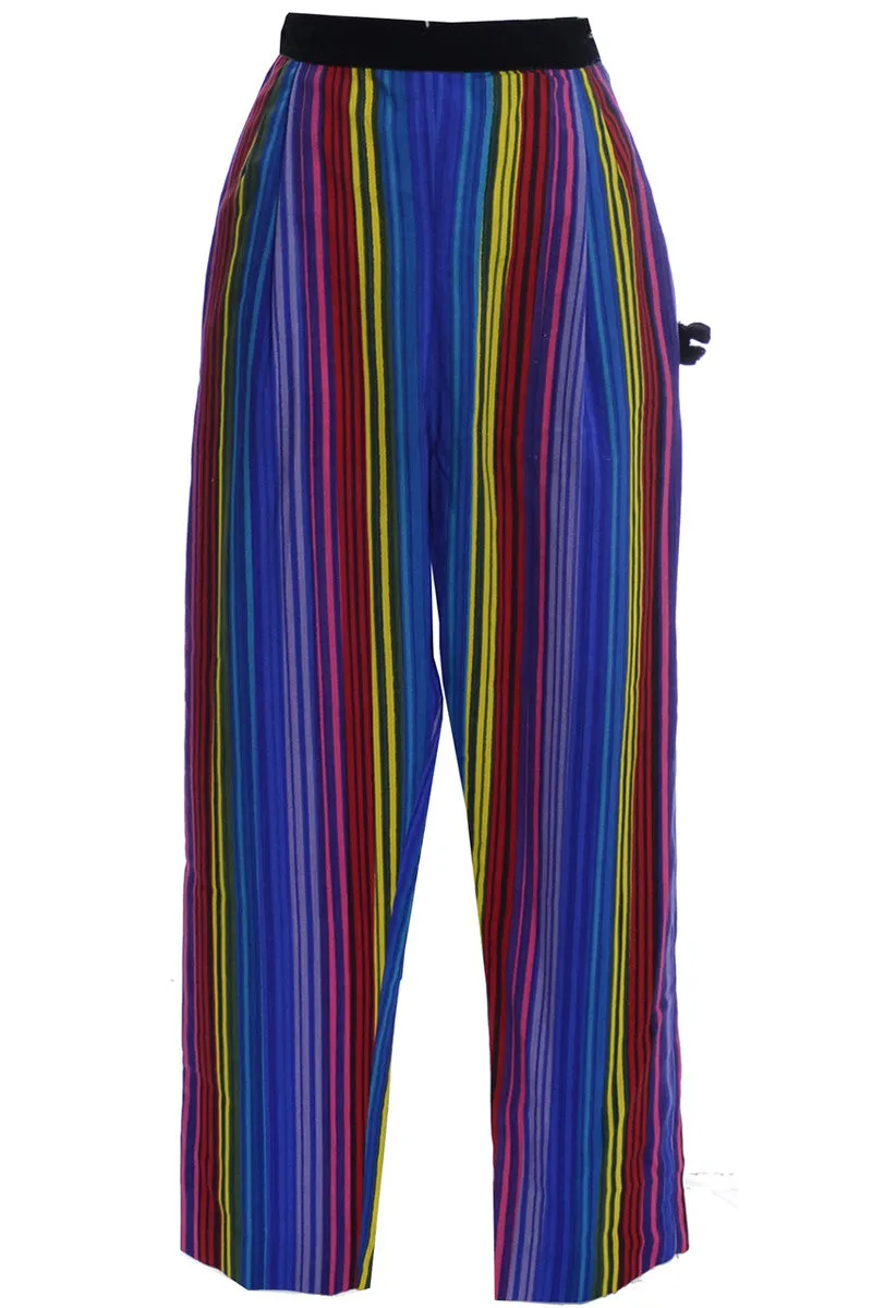 1950s Deadstock Tina Leser Striped Silk Vintage Pants Velvet Trim with Tags