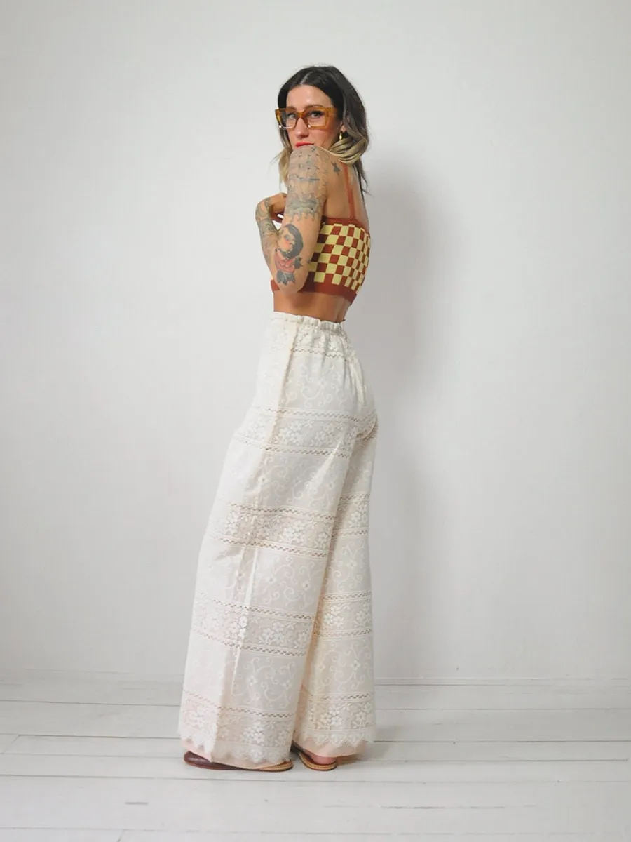 1960's Crochet Lace Wide Leg Pants