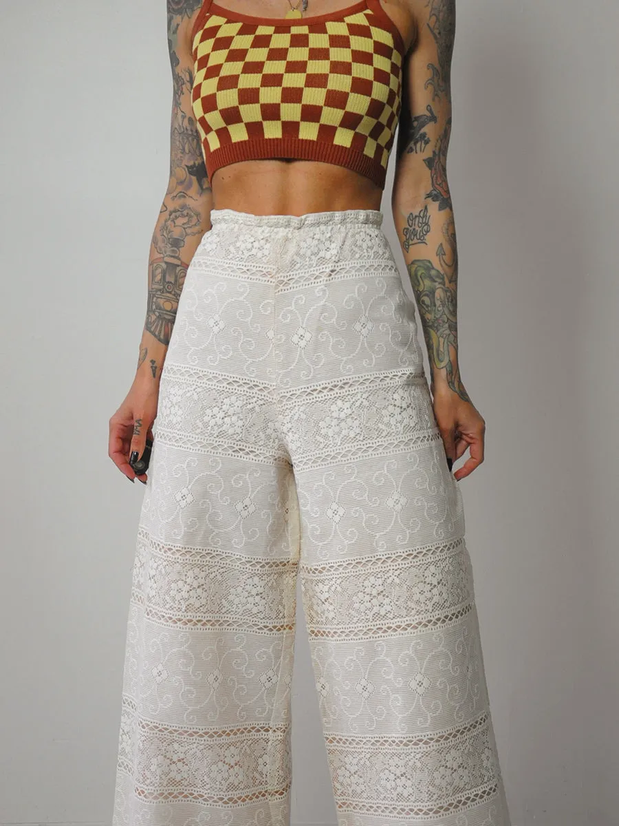 1960's Crochet Lace Wide Leg Pants