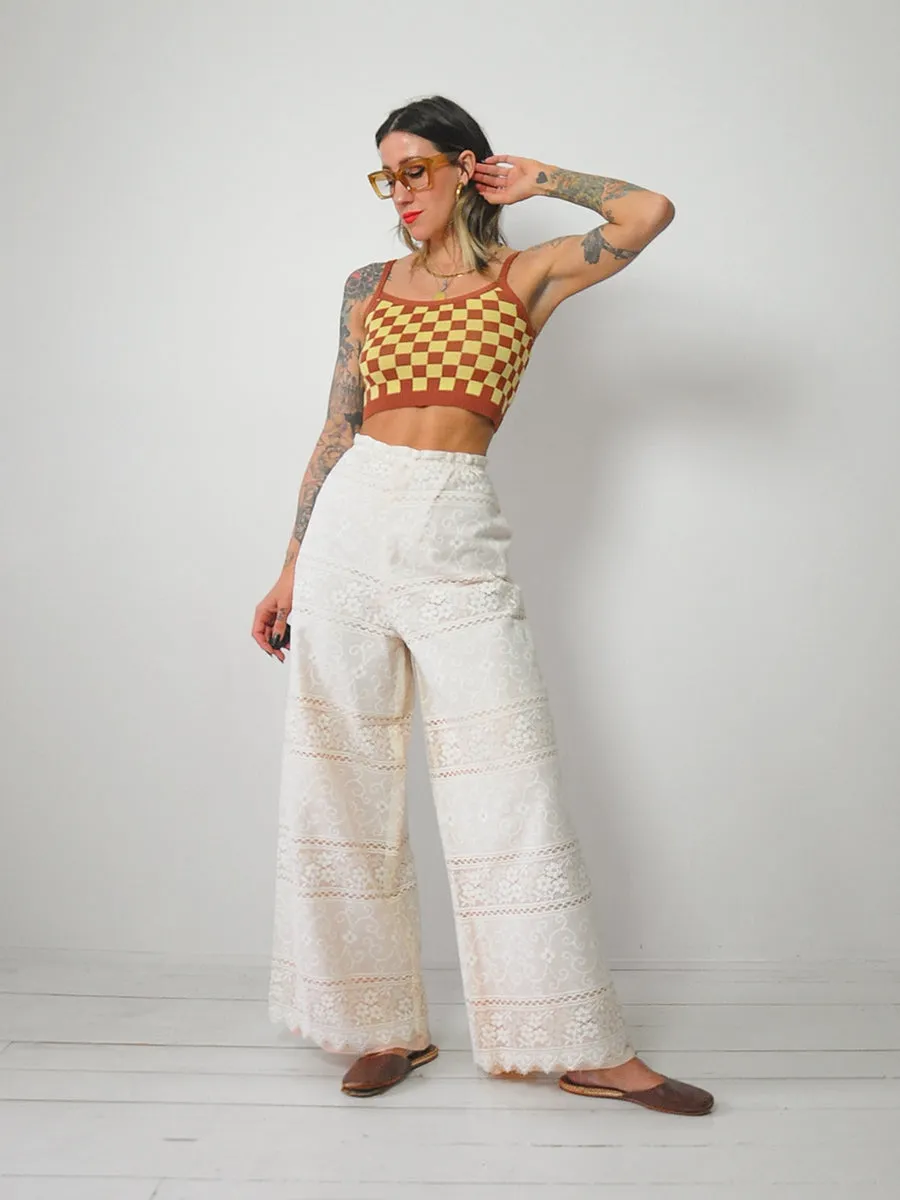 1960's Crochet Lace Wide Leg Pants