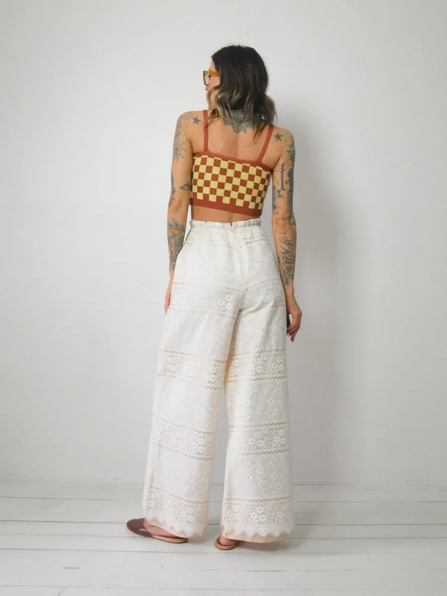 1960's Crochet Lace Wide Leg Pants