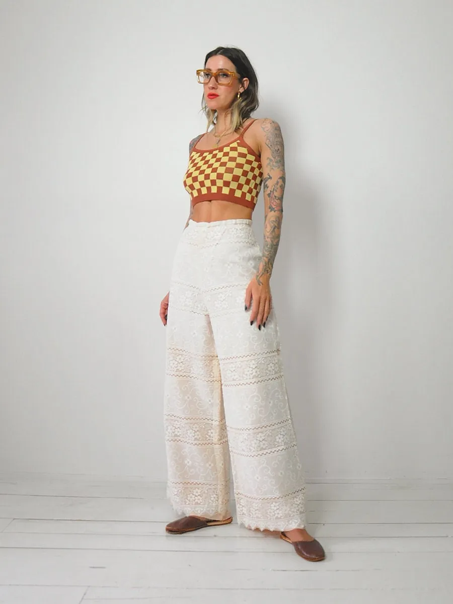 1960's Crochet Lace Wide Leg Pants