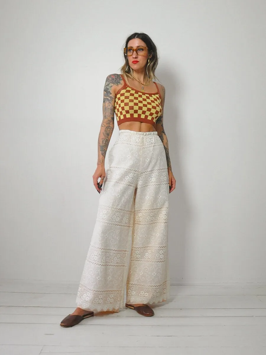 1960's Crochet Lace Wide Leg Pants