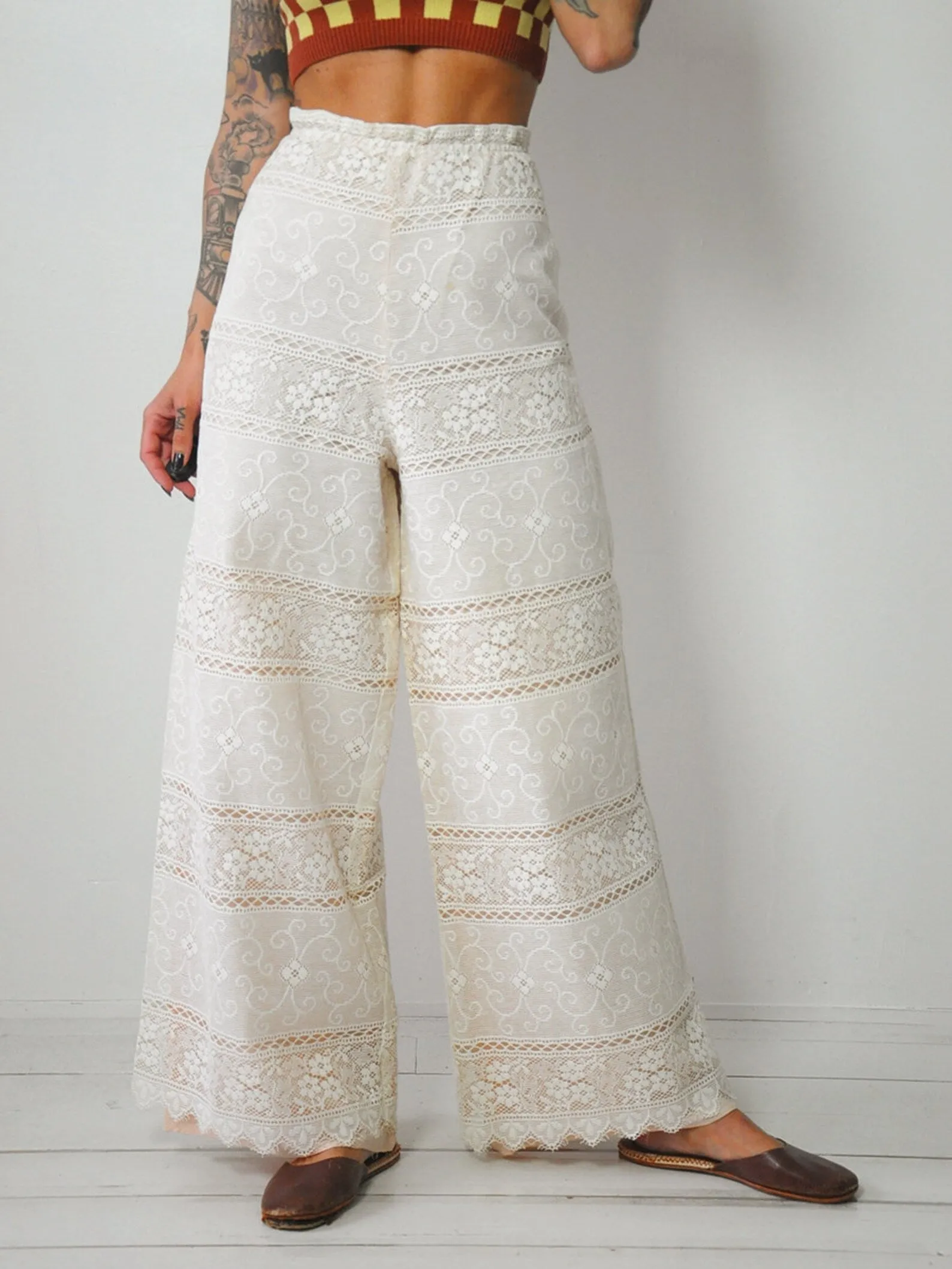 1960's Crochet Lace Wide Leg Pants