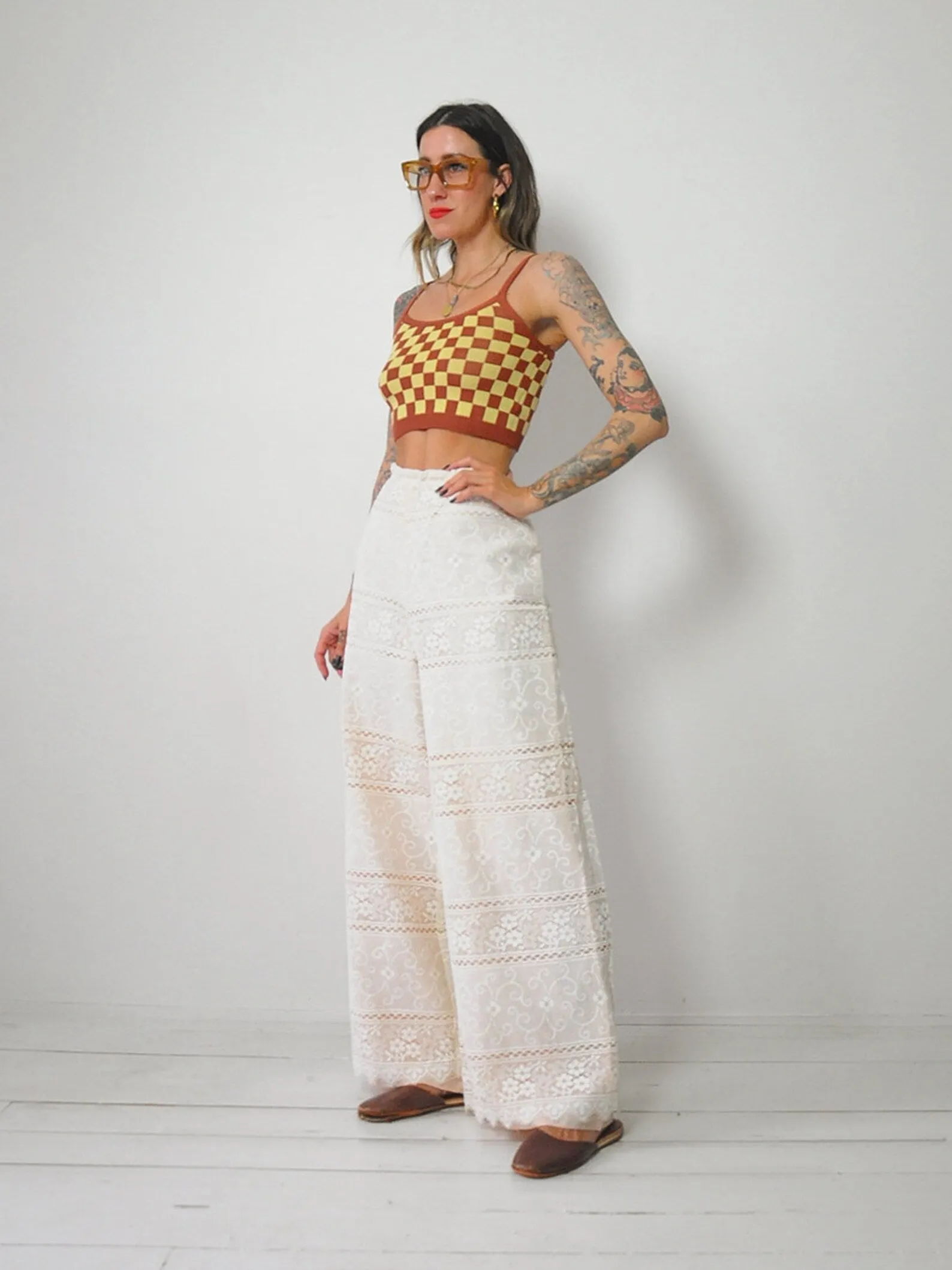 1960's Crochet Lace Wide Leg Pants