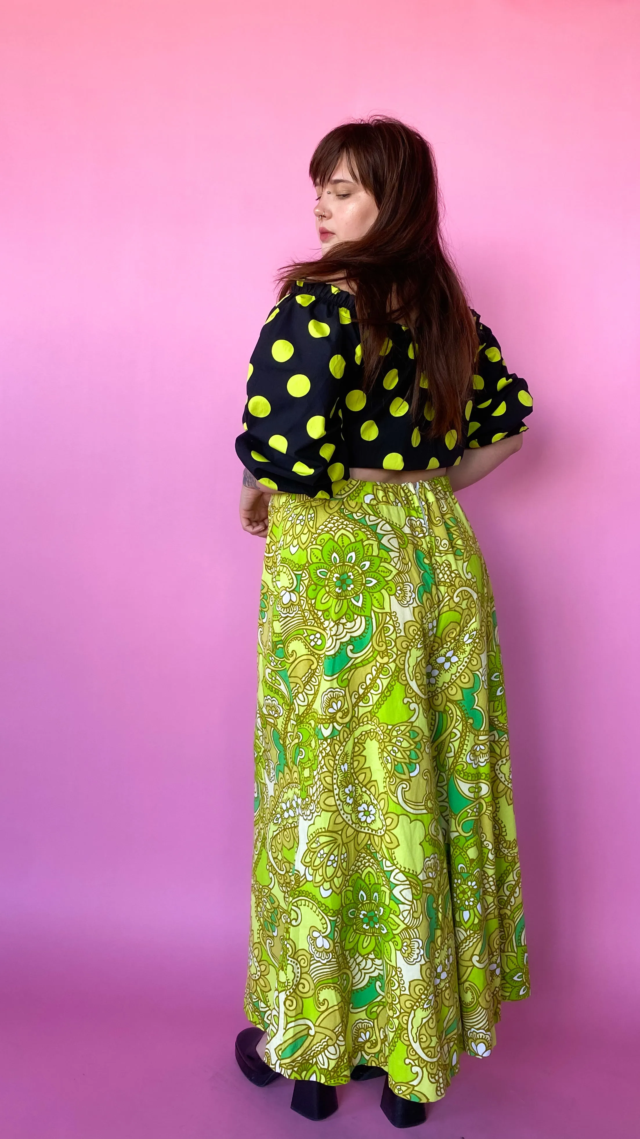 1960s Rare Lime Green Paisley Pants, sz. XL-2XL