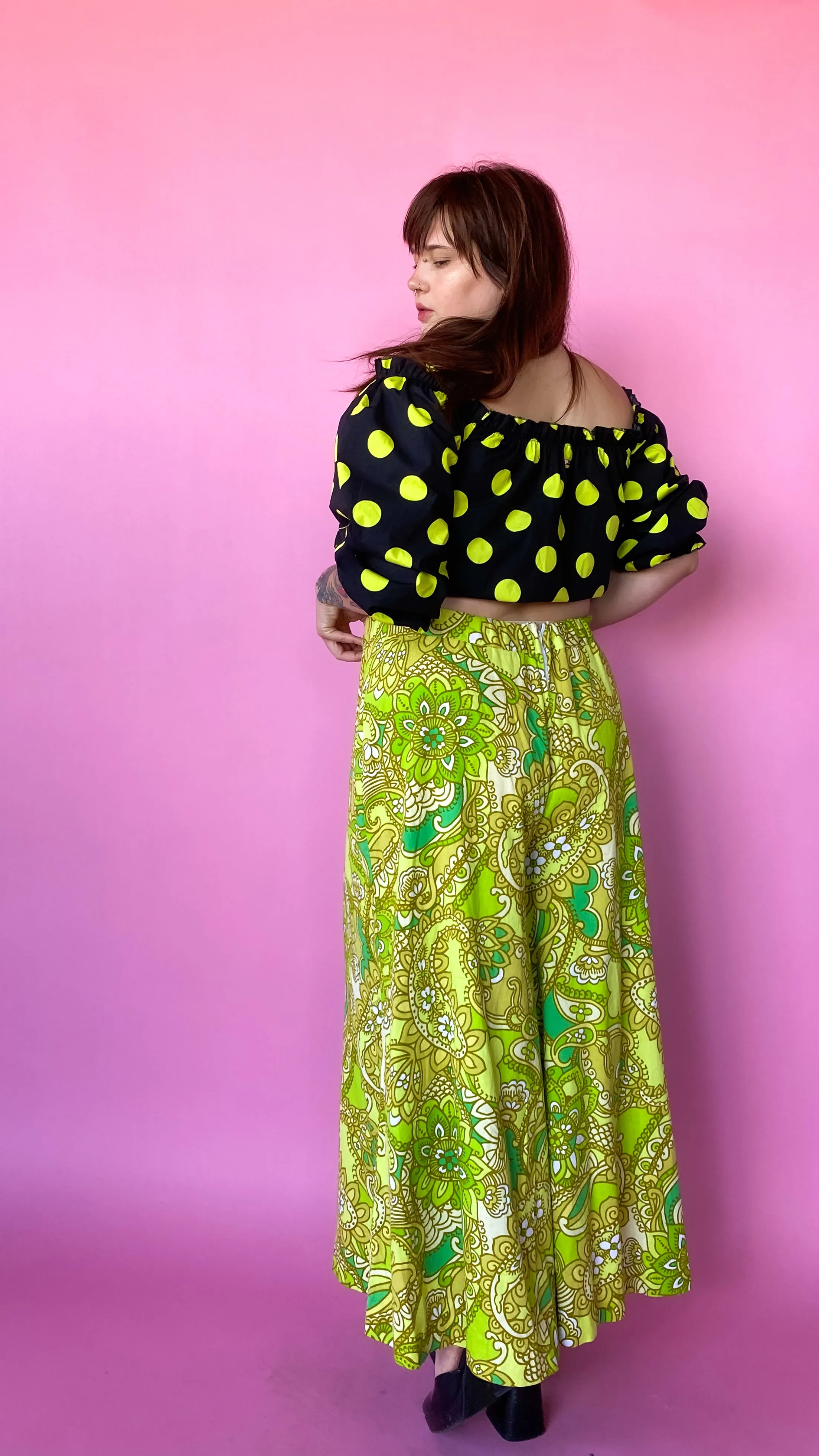 1960s Rare Lime Green Paisley Pants, sz. XL-2XL