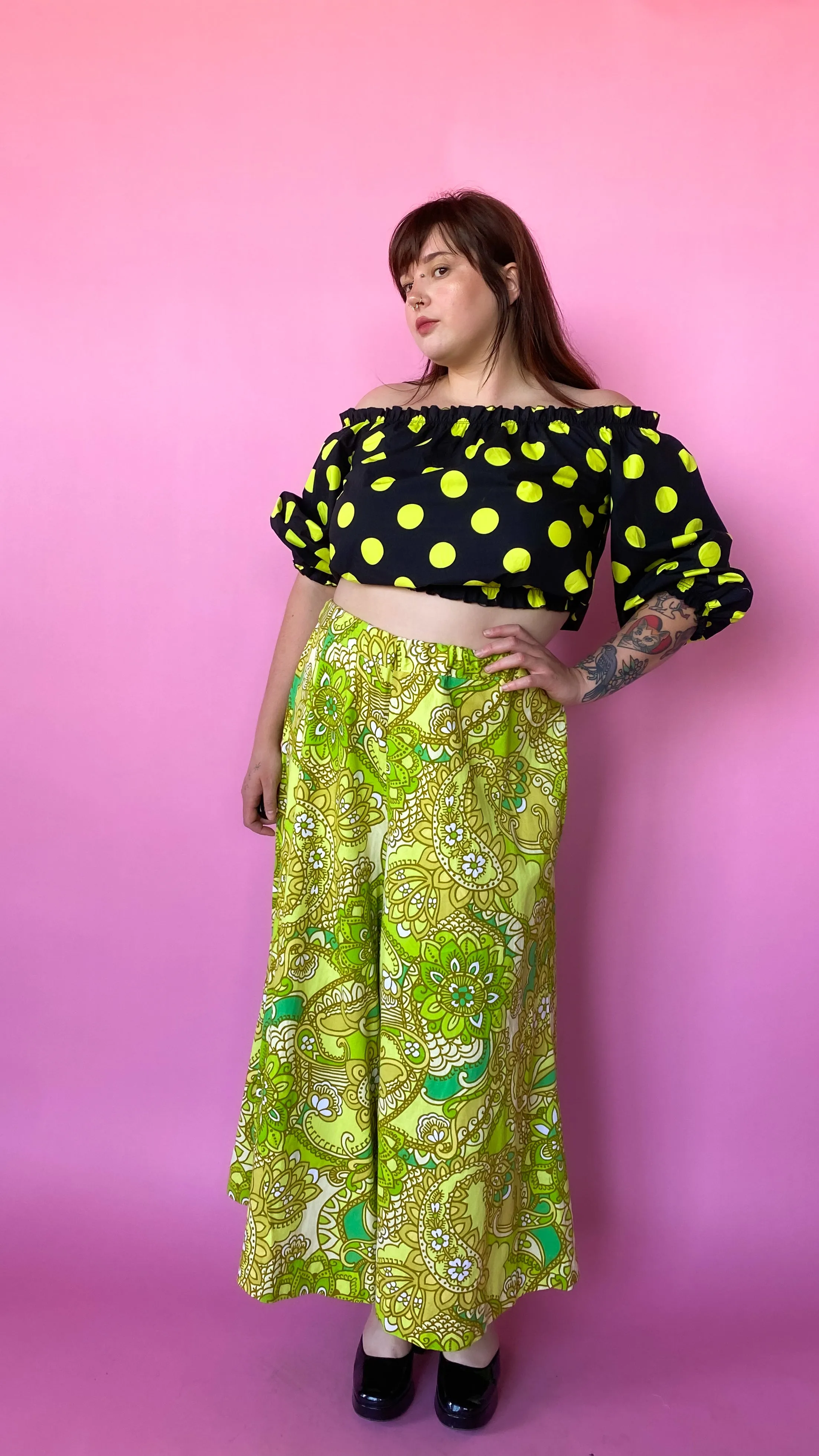 1960s Rare Lime Green Paisley Pants, sz. XL-2XL