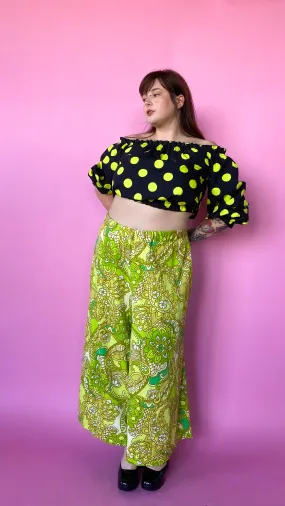 1960s Rare Lime Green Paisley Pants, sz. XL-2XL