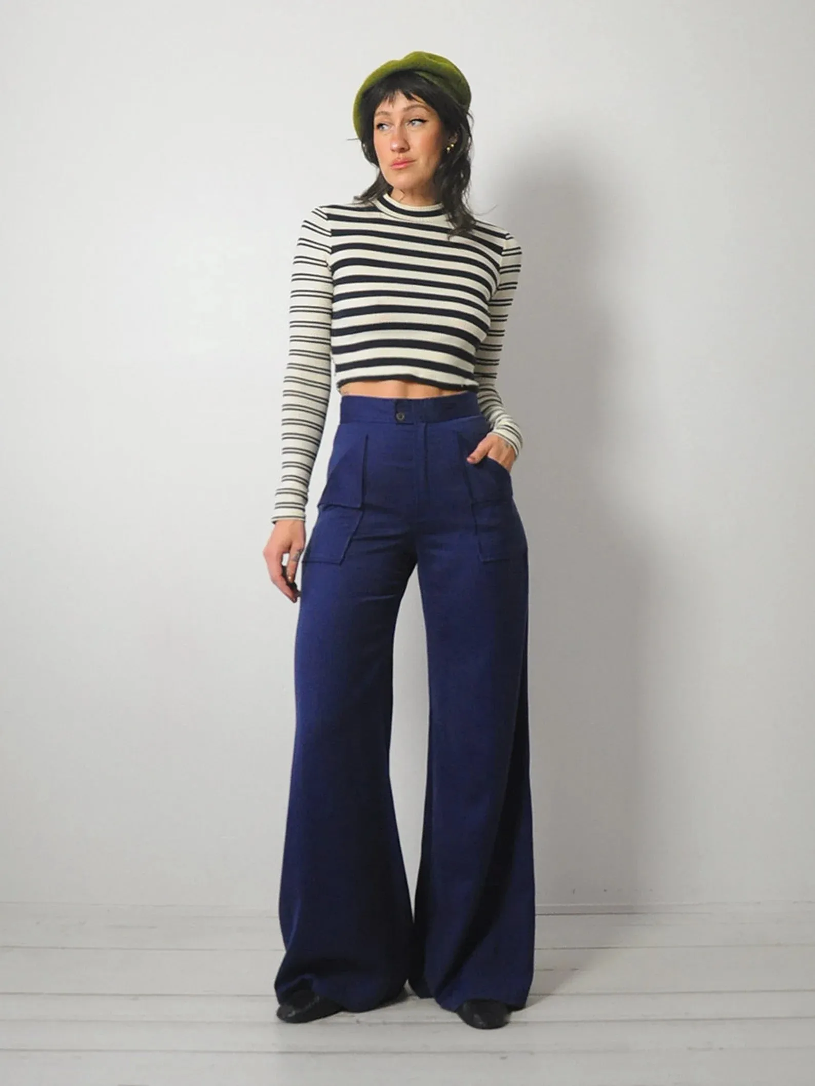 1970's Navy Wide Leg Pants 28x33