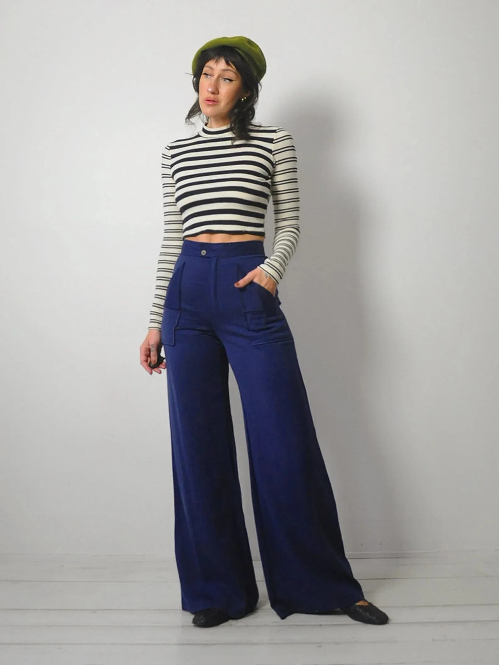 1970's Navy Wide Leg Pants 28x33