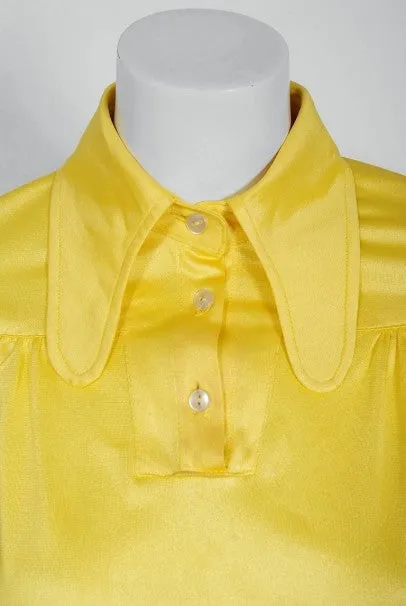 1975 Ossie Clark Yellow Jersey Beagle-Collar Cropped Blouse & Matching Hot Pants