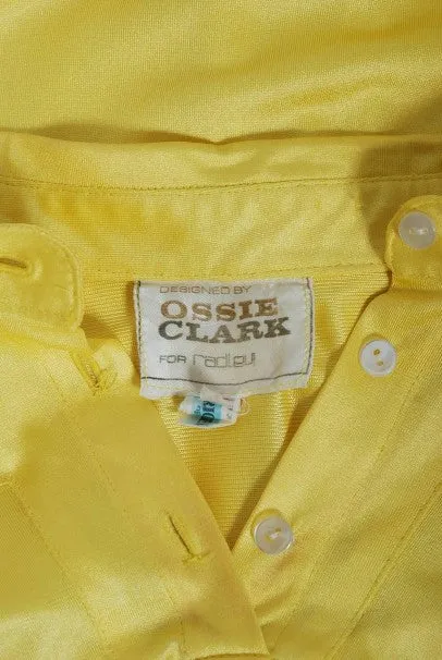 1975 Ossie Clark Yellow Jersey Beagle-Collar Cropped Blouse & Matching Hot Pants