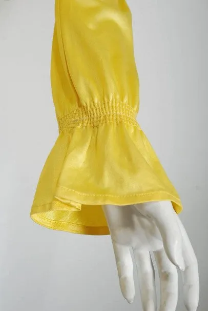 1975 Ossie Clark Yellow Jersey Beagle-Collar Cropped Blouse & Matching Hot Pants