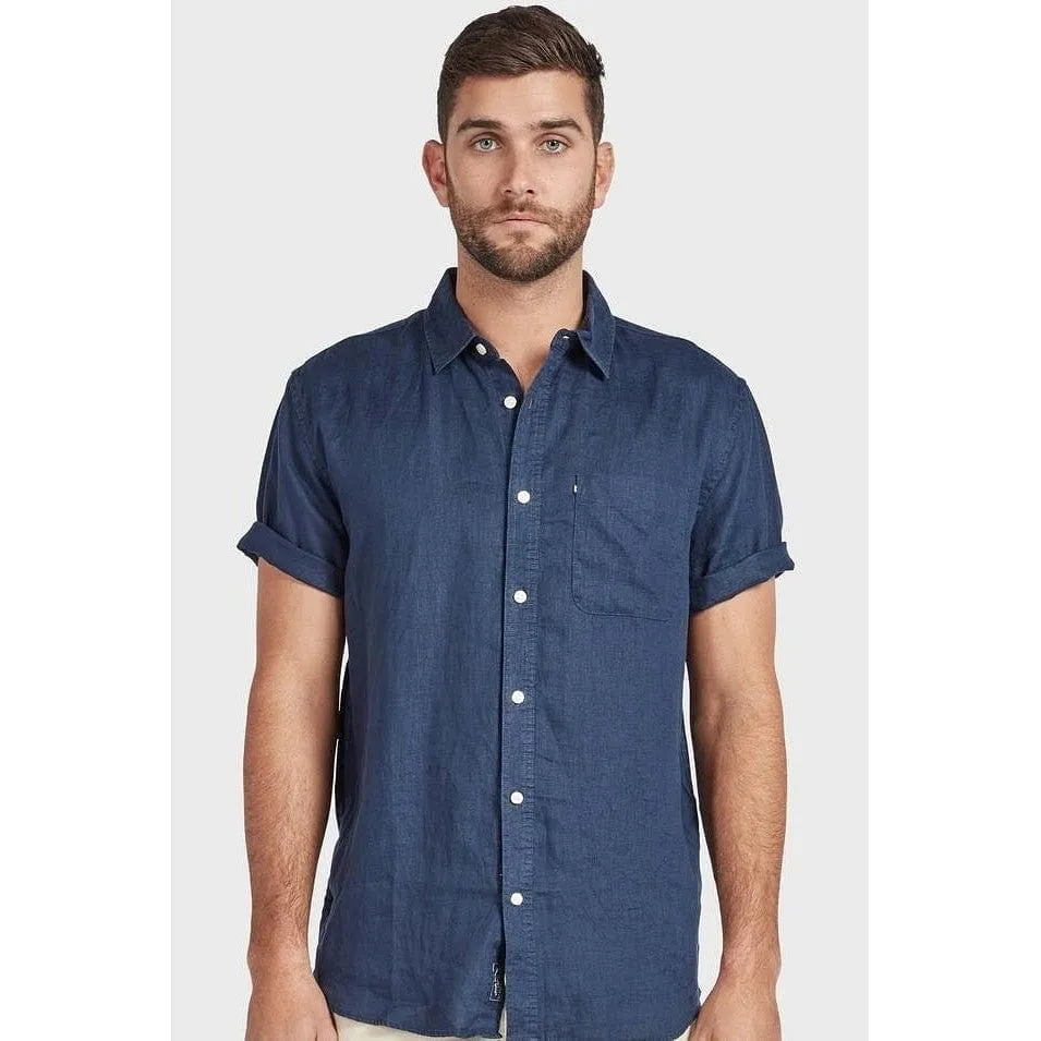 Academy Brand Men's Hampton Linen Short Sleeve Shirt - Navy