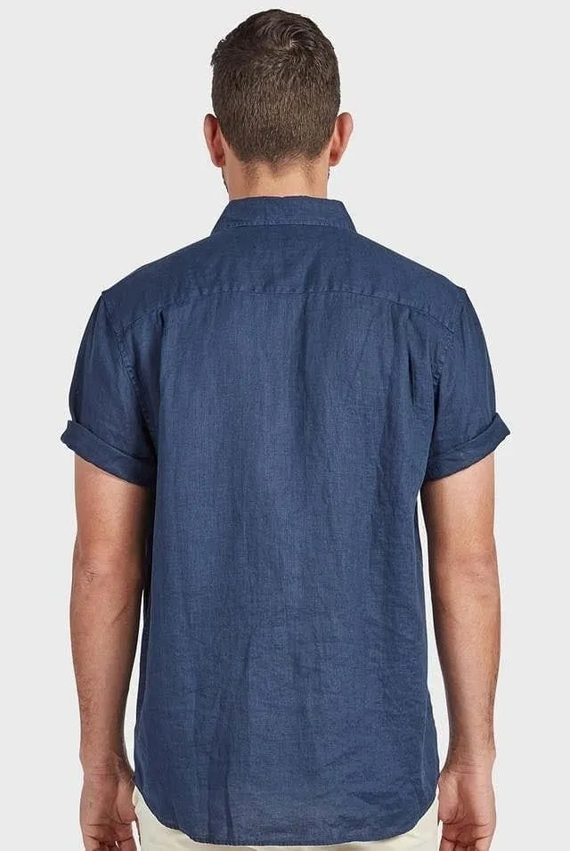 Academy Brand Men's Hampton Linen Short Sleeve Shirt - Navy