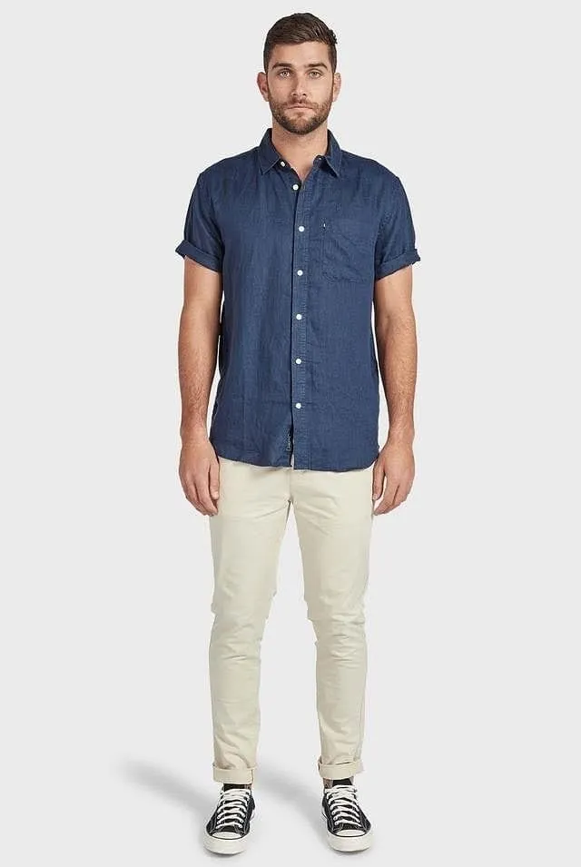 Academy Brand Men's Hampton Linen Short Sleeve Shirt - Navy