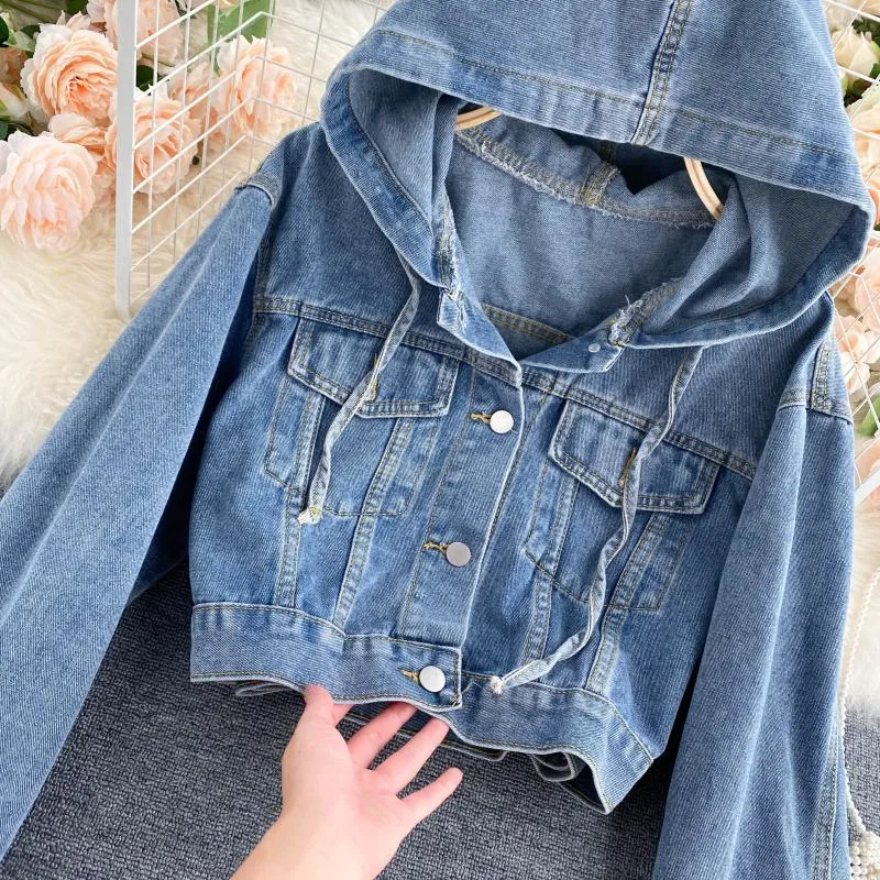 Age reducing hooded cardigan autumn new female casual versatile denim jacket female  1472