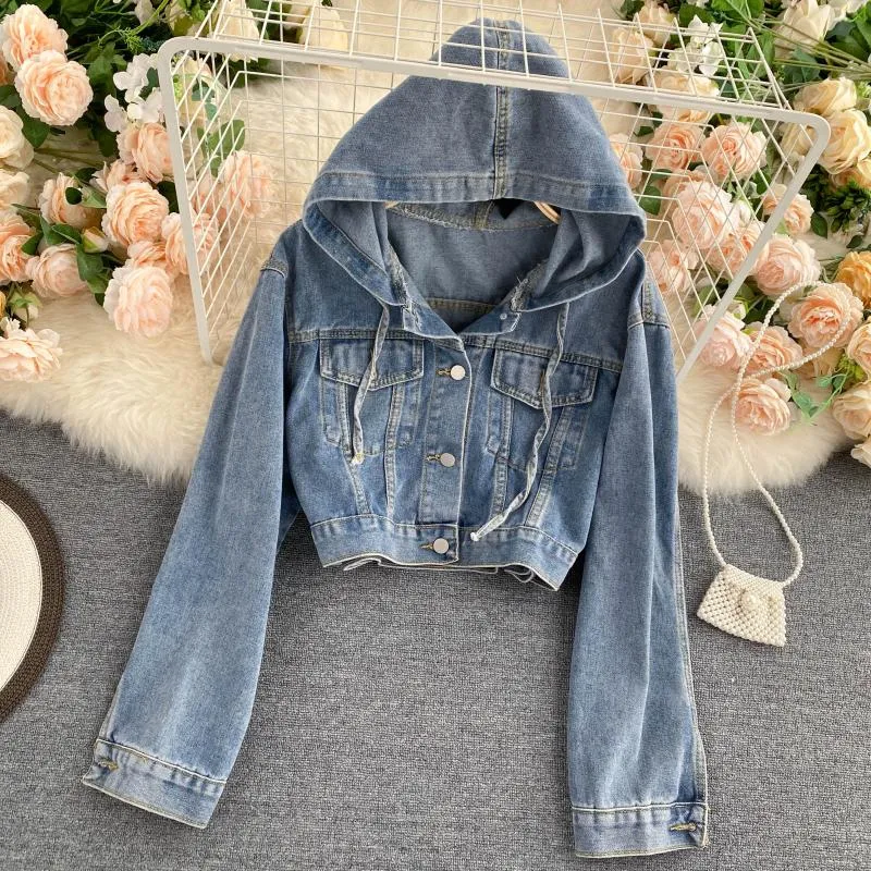 Age reducing hooded cardigan autumn new female casual versatile denim jacket female  1472