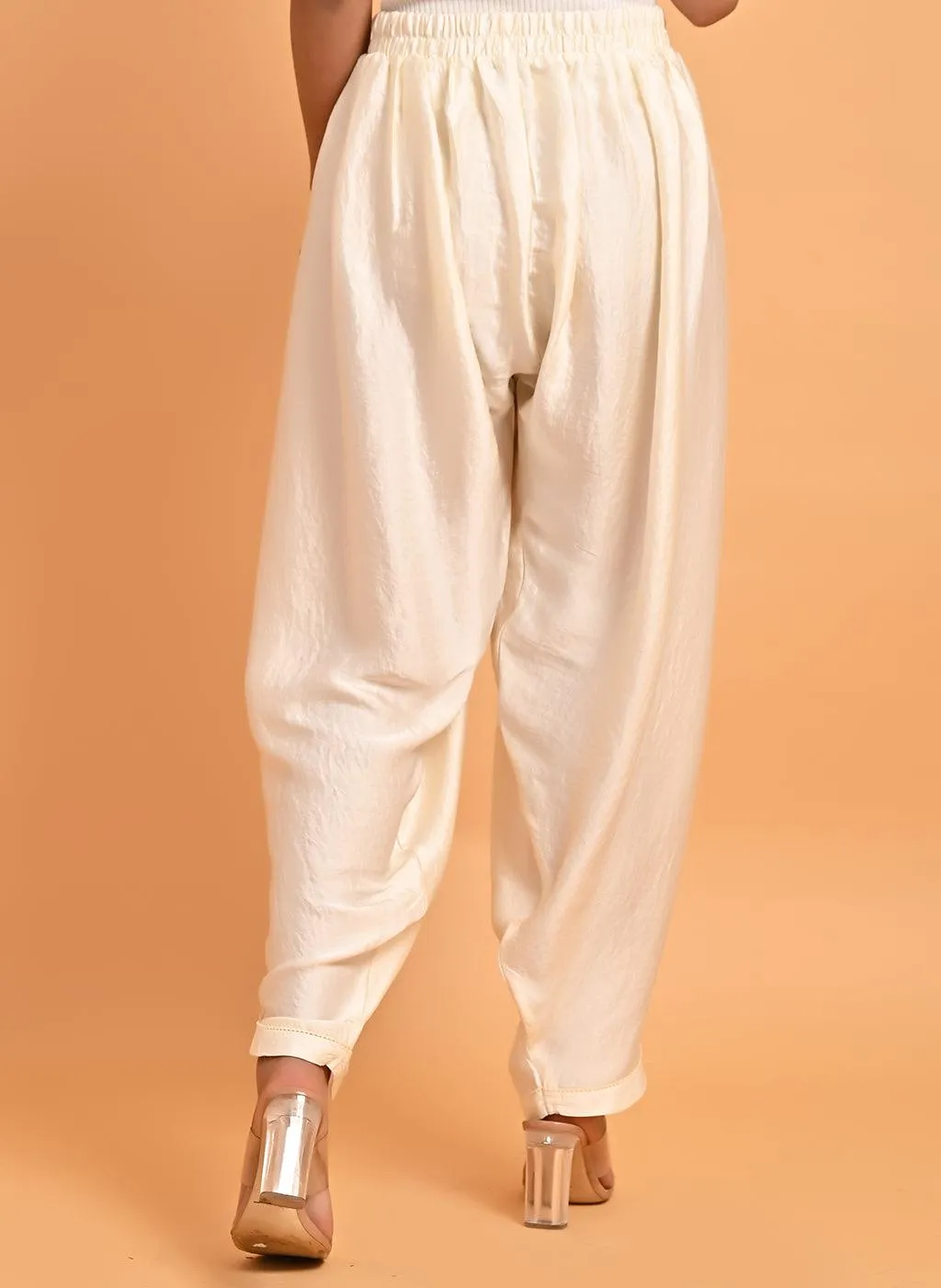 Aina Ivory Loose Fit Satin Dhoti Pants for Women