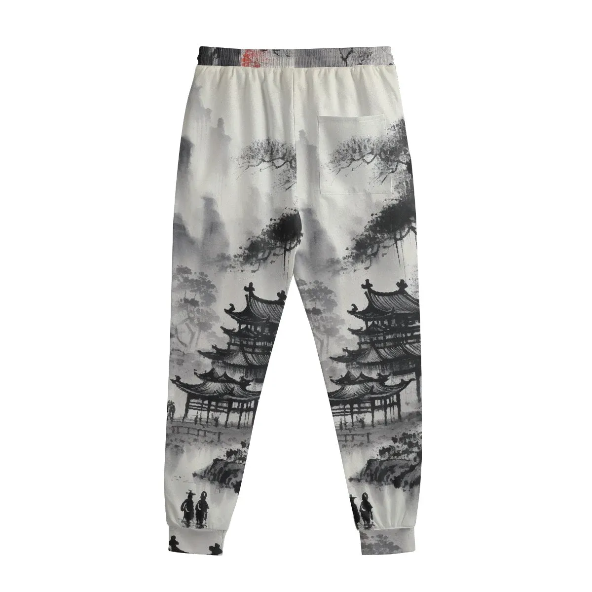 All-Over Print Men's Sweatpants With Waistband243 black and white Asian print