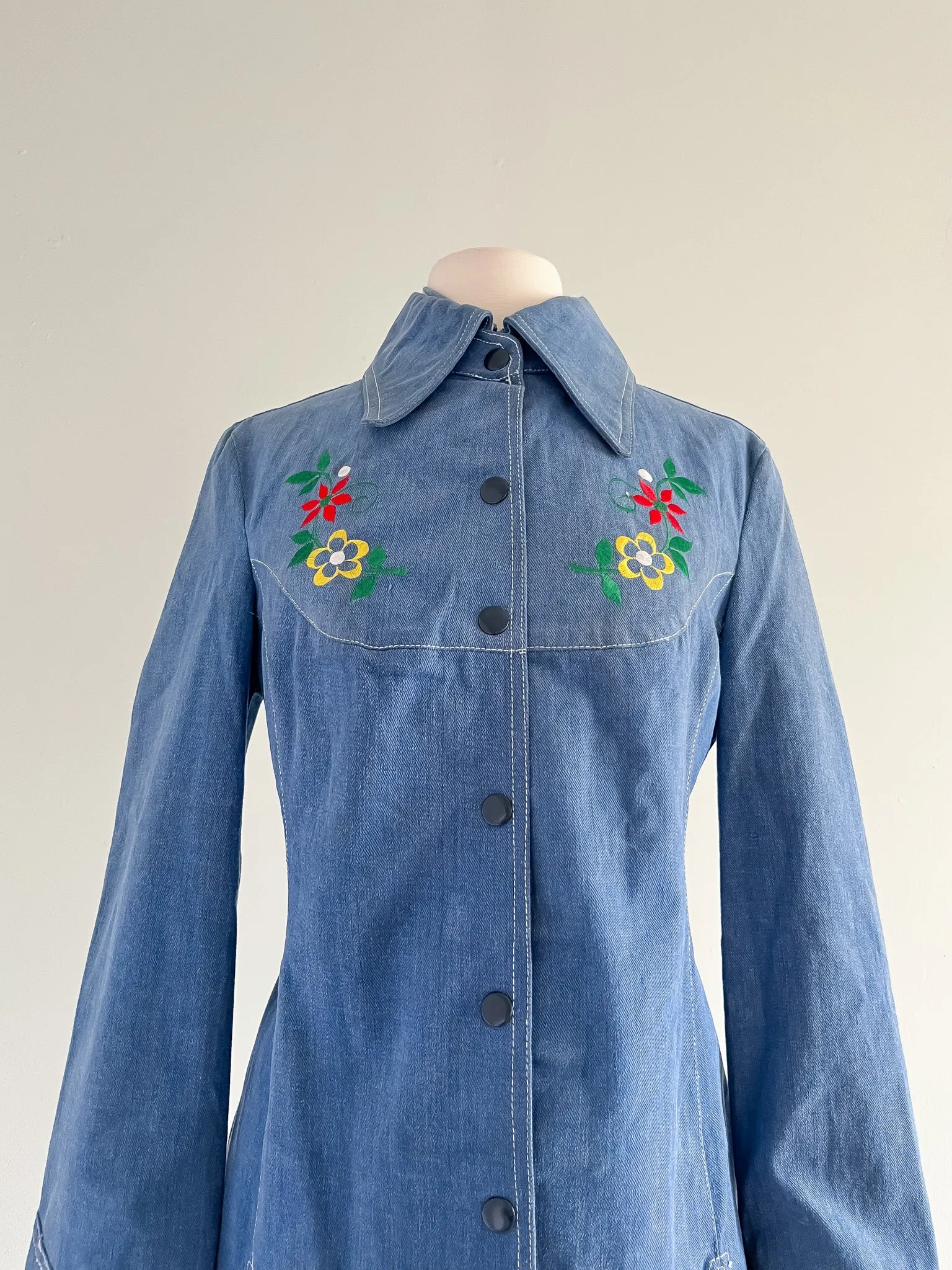 Amazing 1970's Floral Embroidered Denim Western Suit Set by Reine Baumwolle / L