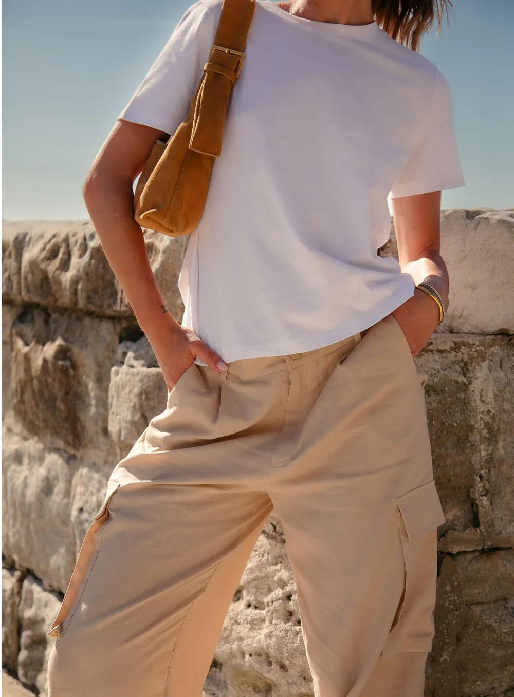 Athena Linen Cargo Pant-BEIGE