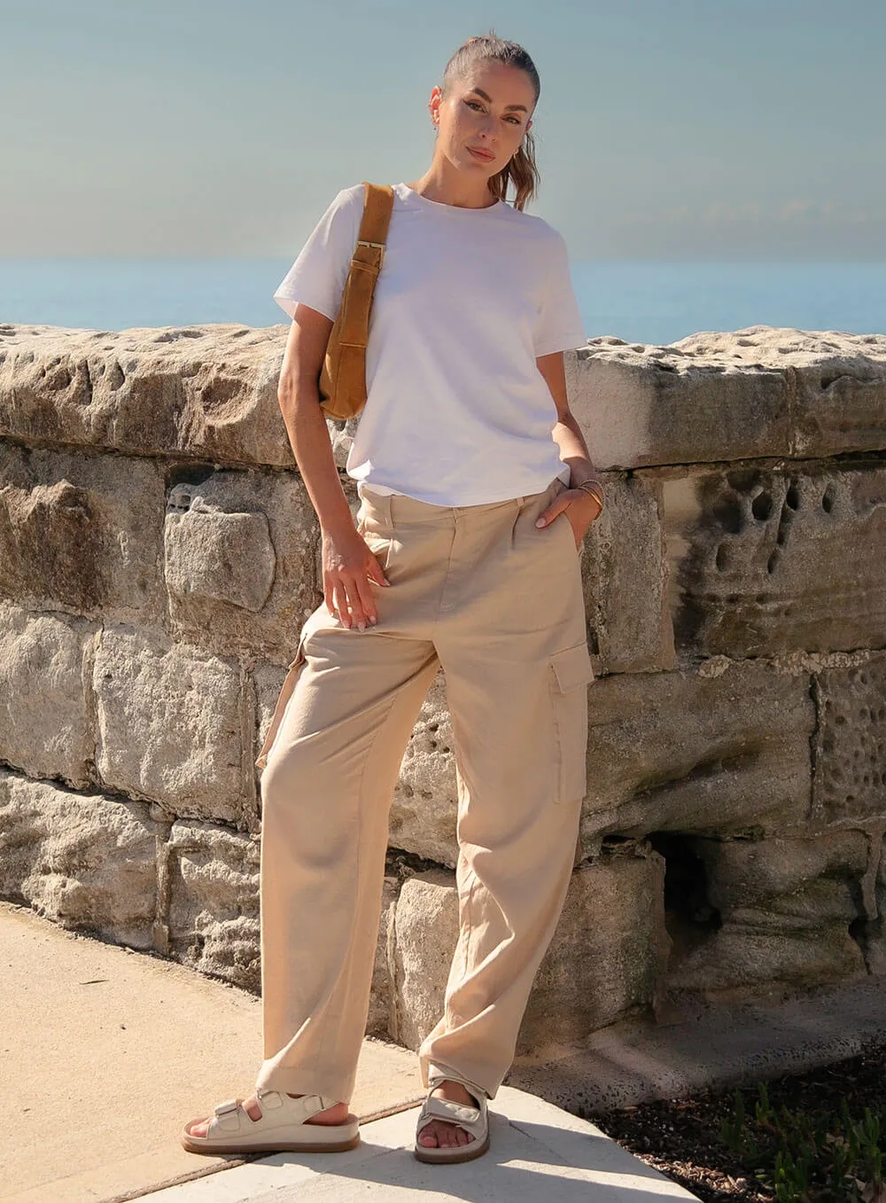 Athena Linen Cargo Pant-BEIGE