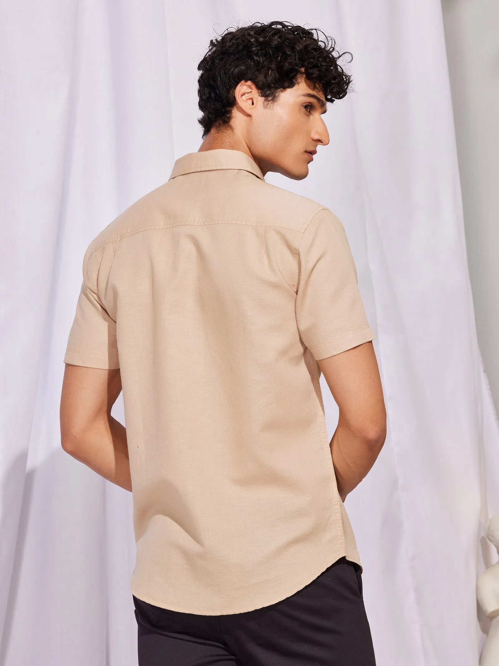 Beige Linen Cargo Shirt