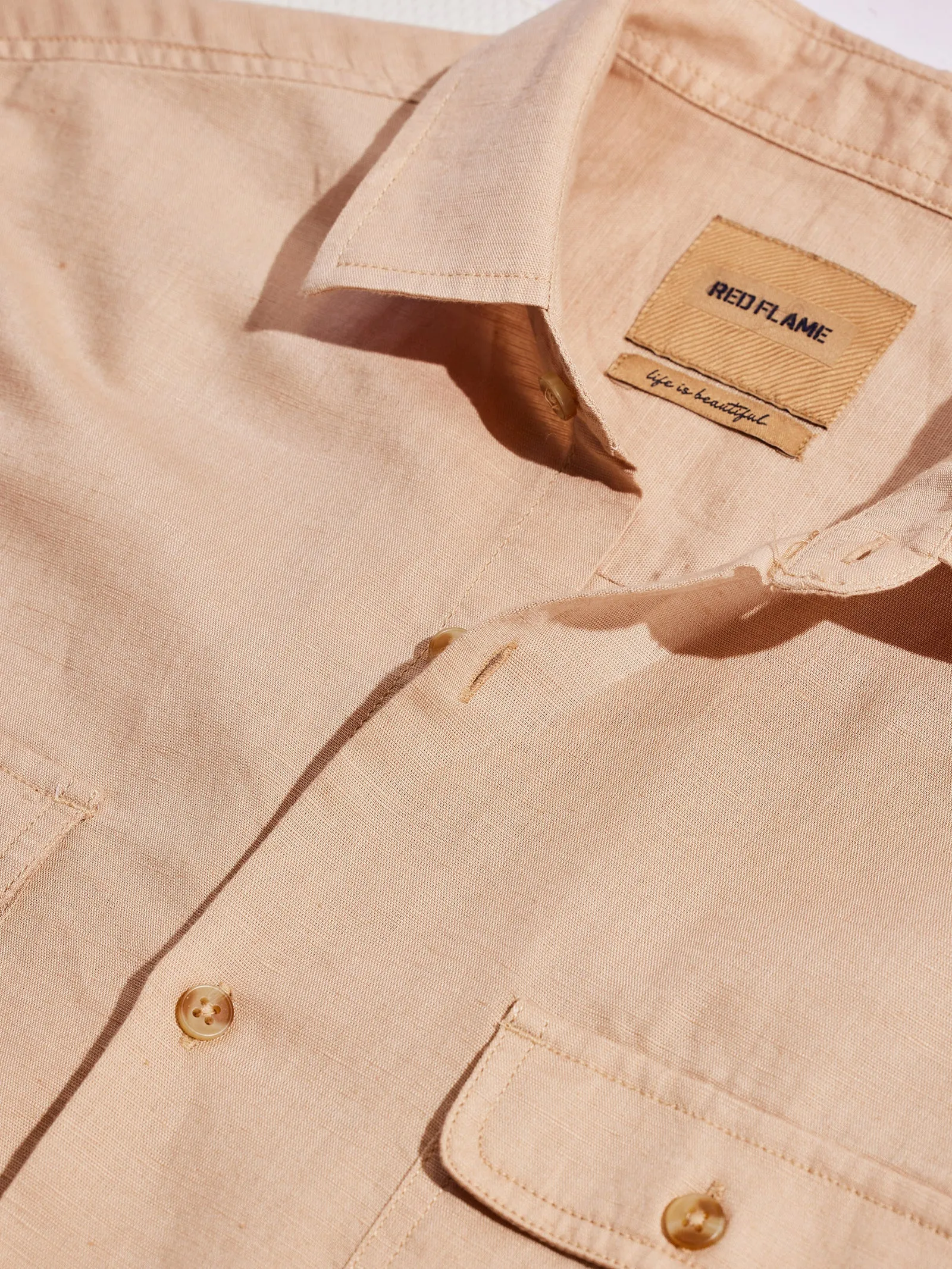 Beige Linen Cargo Shirt