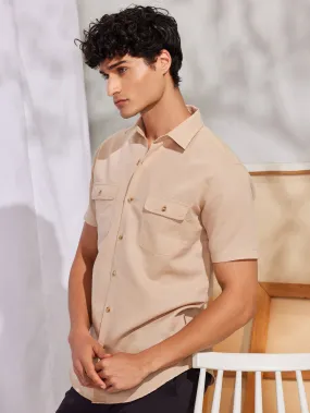 Beige Linen Cargo Shirt