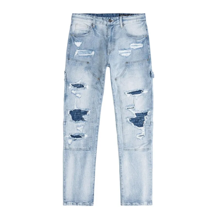 Big and Tall - Rip & Repair Double Knee Jeans - Montauk Blue