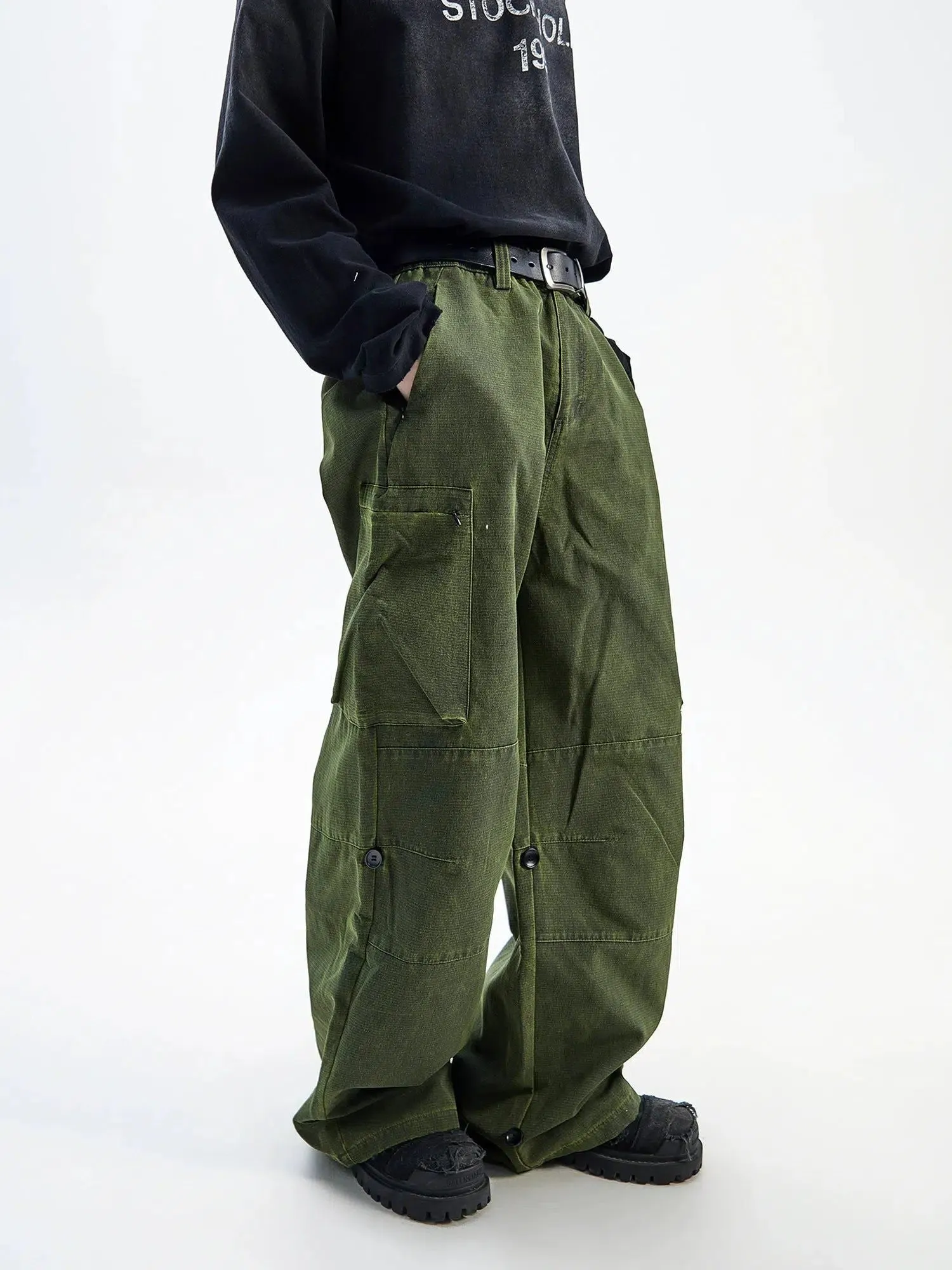 Big Pocket Buttons Baggy Fit Cargo Pants