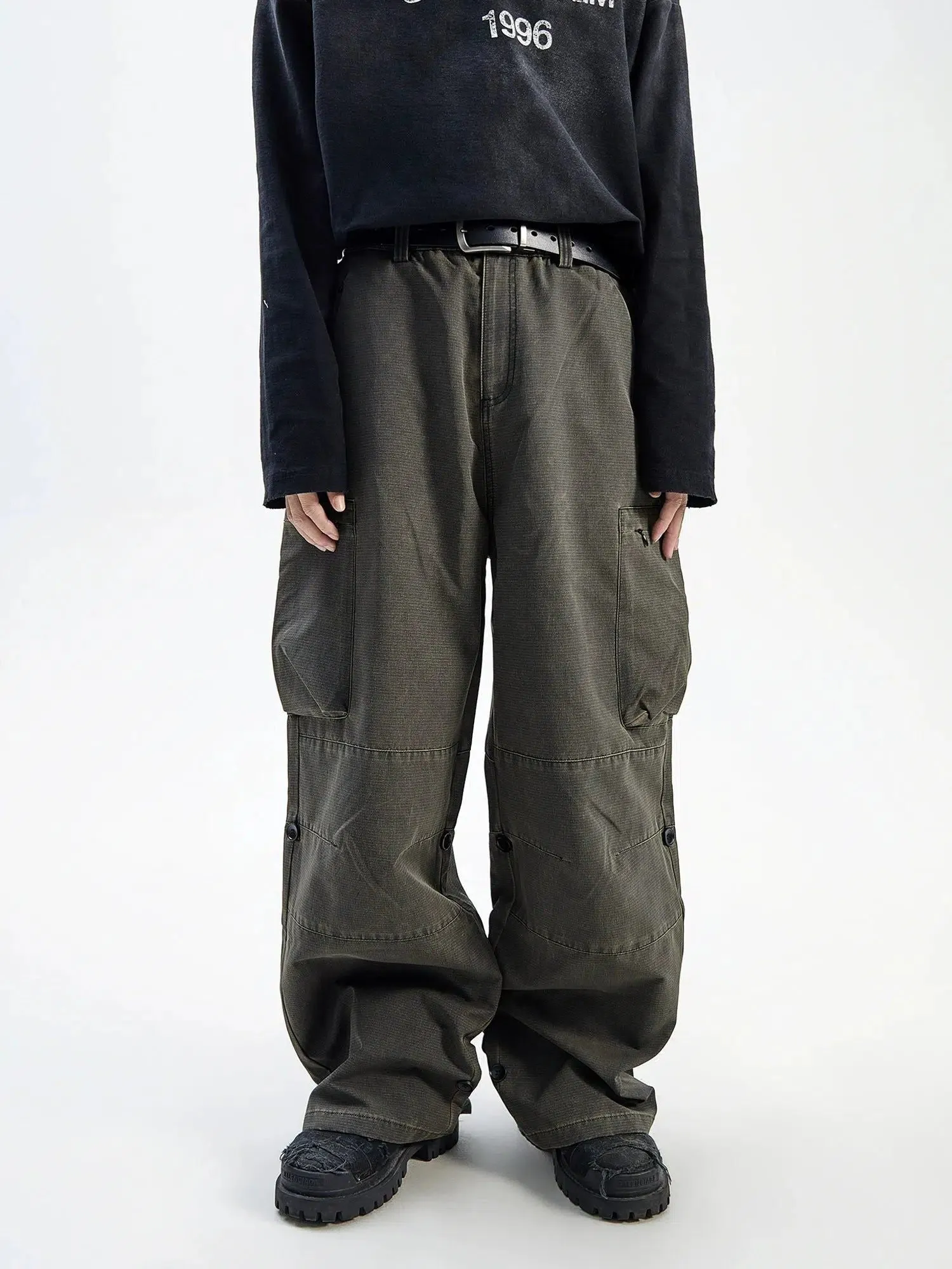 Big Pocket Buttons Baggy Fit Cargo Pants