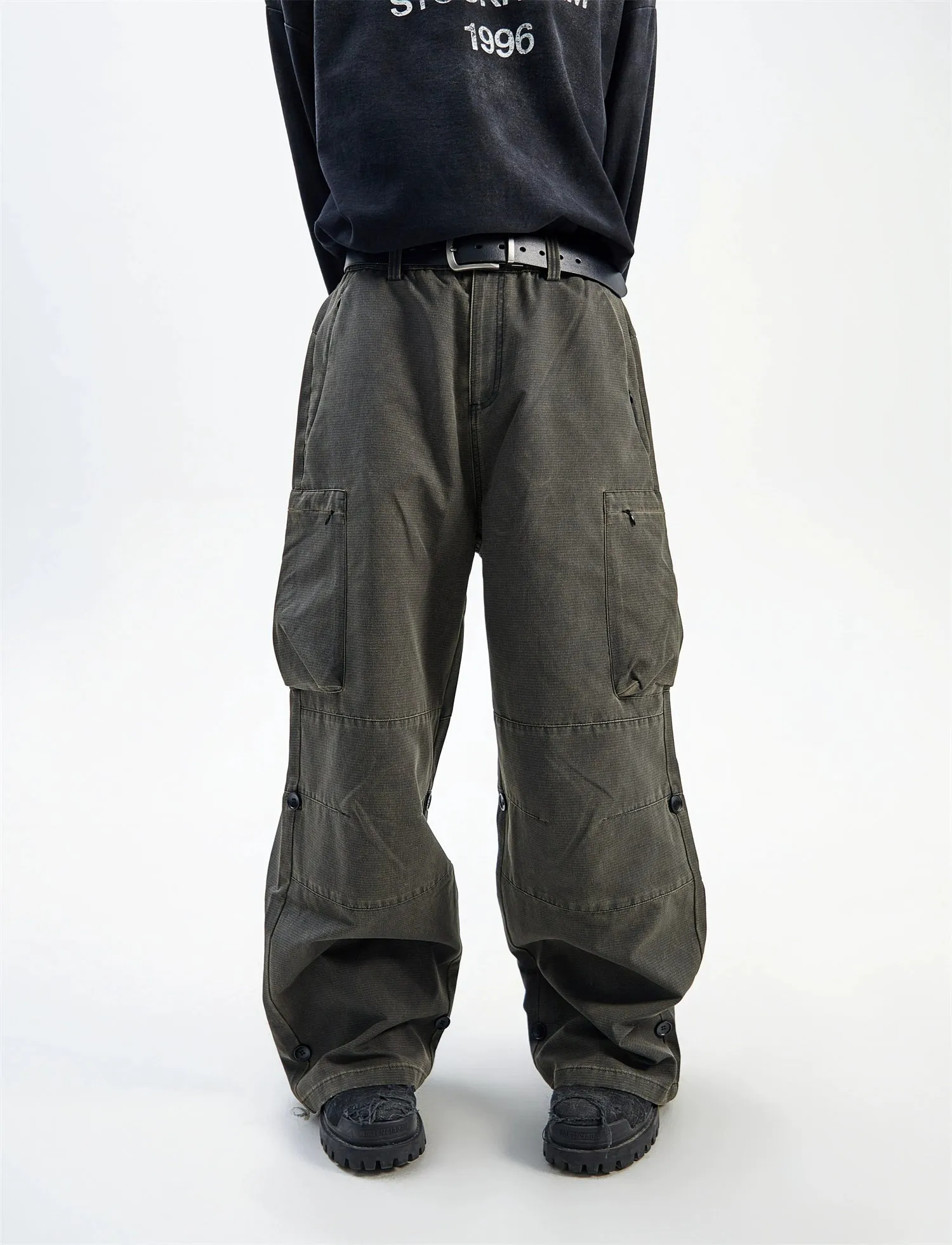 Big Pocket Buttons Baggy Fit Cargo Pants