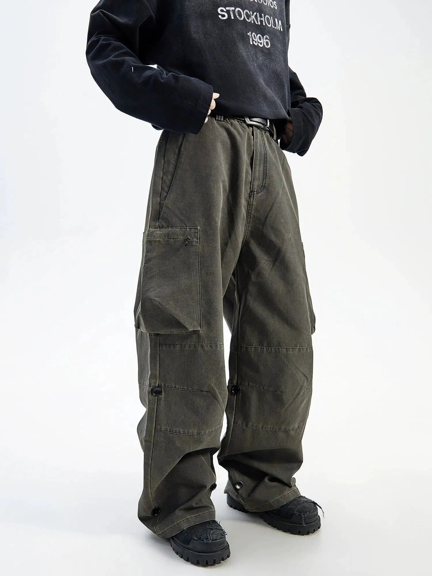 Big Pocket Buttons Baggy Fit Cargo Pants