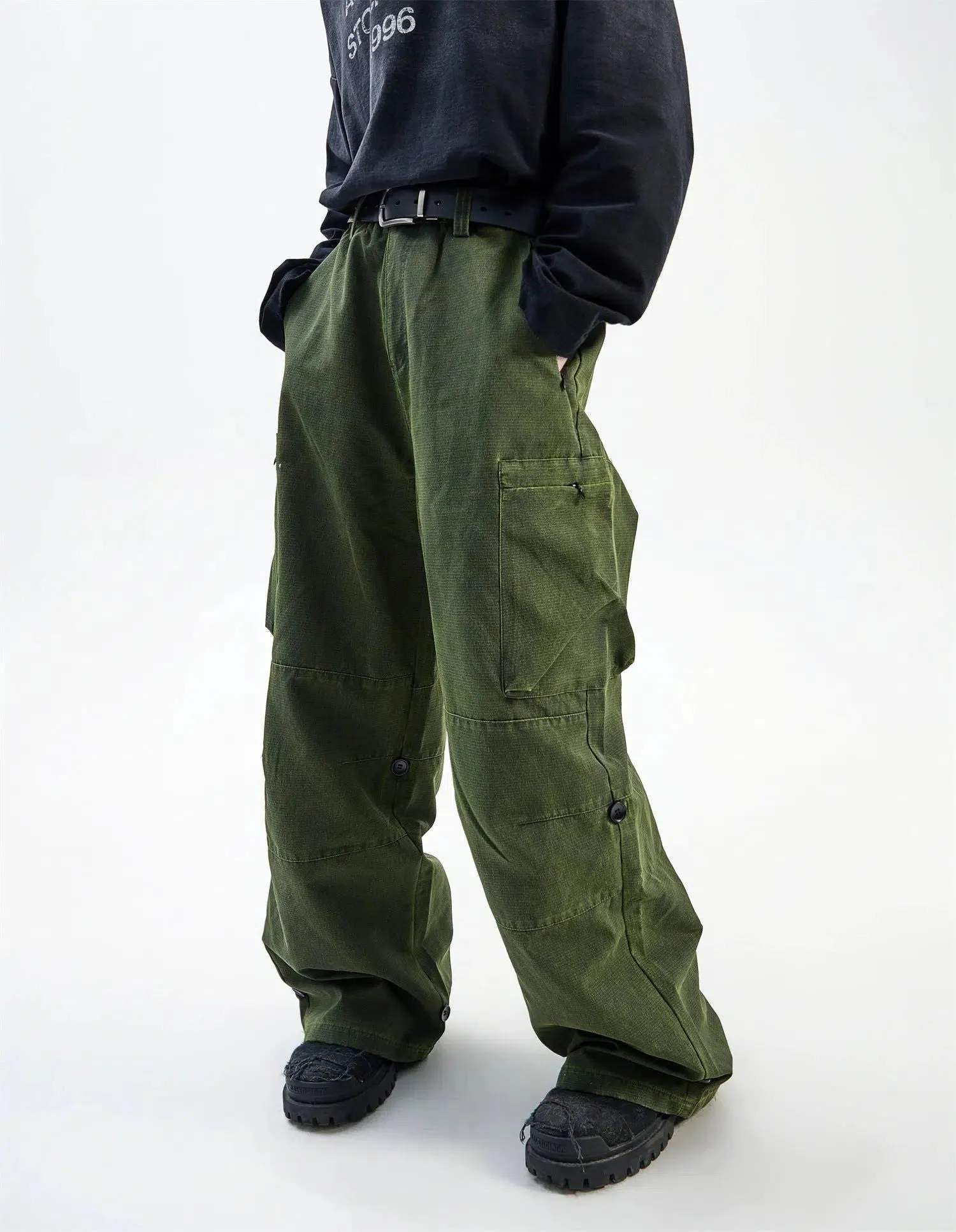 Big Pocket Buttons Baggy Fit Cargo Pants