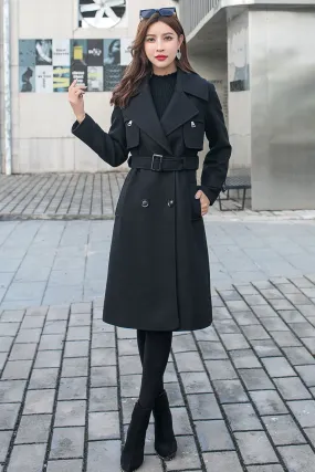 Black Military Wool Coat, Long Wool Trench Coat C2584 M#CK2101372