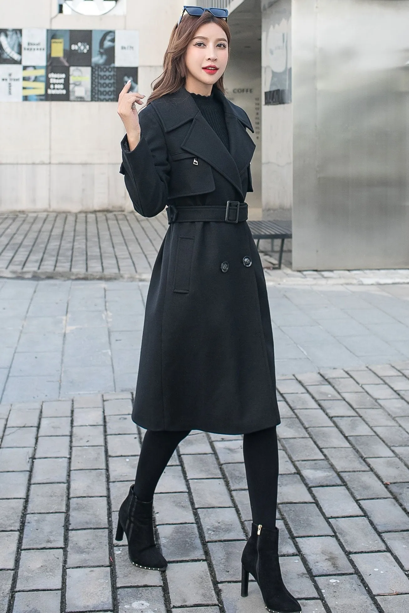 Black Military Wool Coat, Long Wool Trench Coat C2584 M#CK2101372