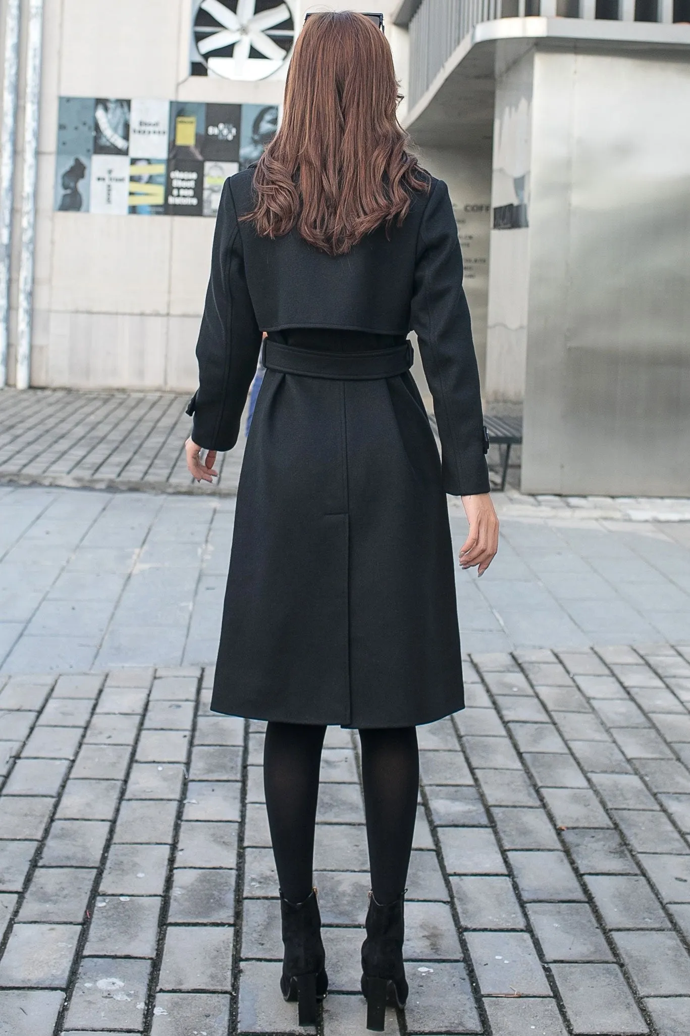 Black Military Wool Coat, Long Wool Trench Coat C2584 M#CK2101372