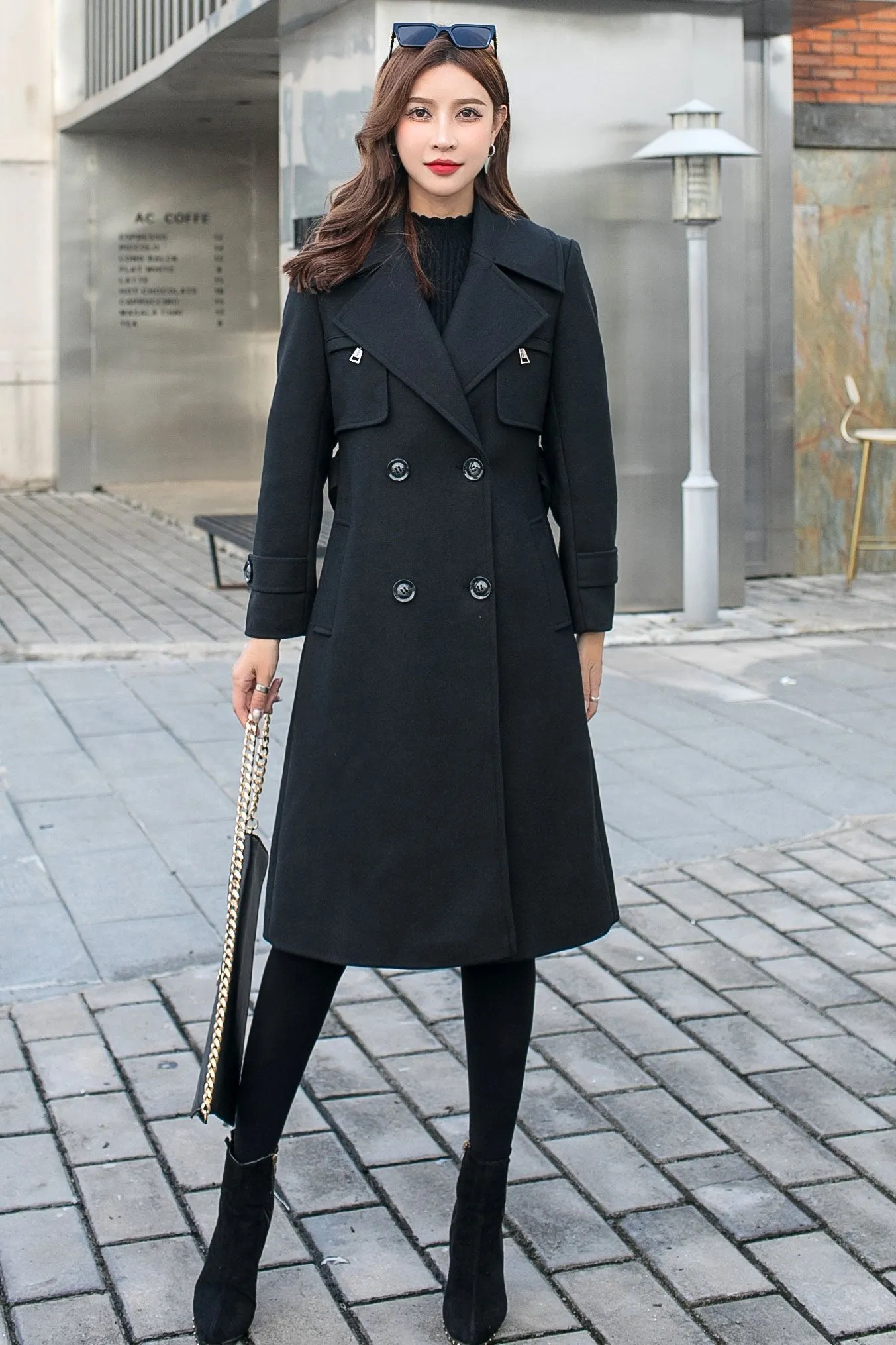 Black Military Wool Coat, Long Wool Trench Coat C2584 M#CK2101372