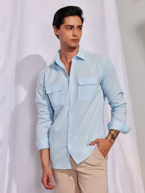 Blue Linen Cargo Shirt