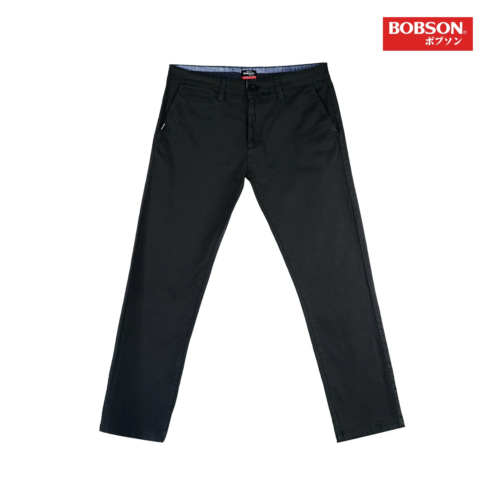 Bobson Japanese Men's Basic Non-Denim Chino Pants Mid Waist 164509 (Black)