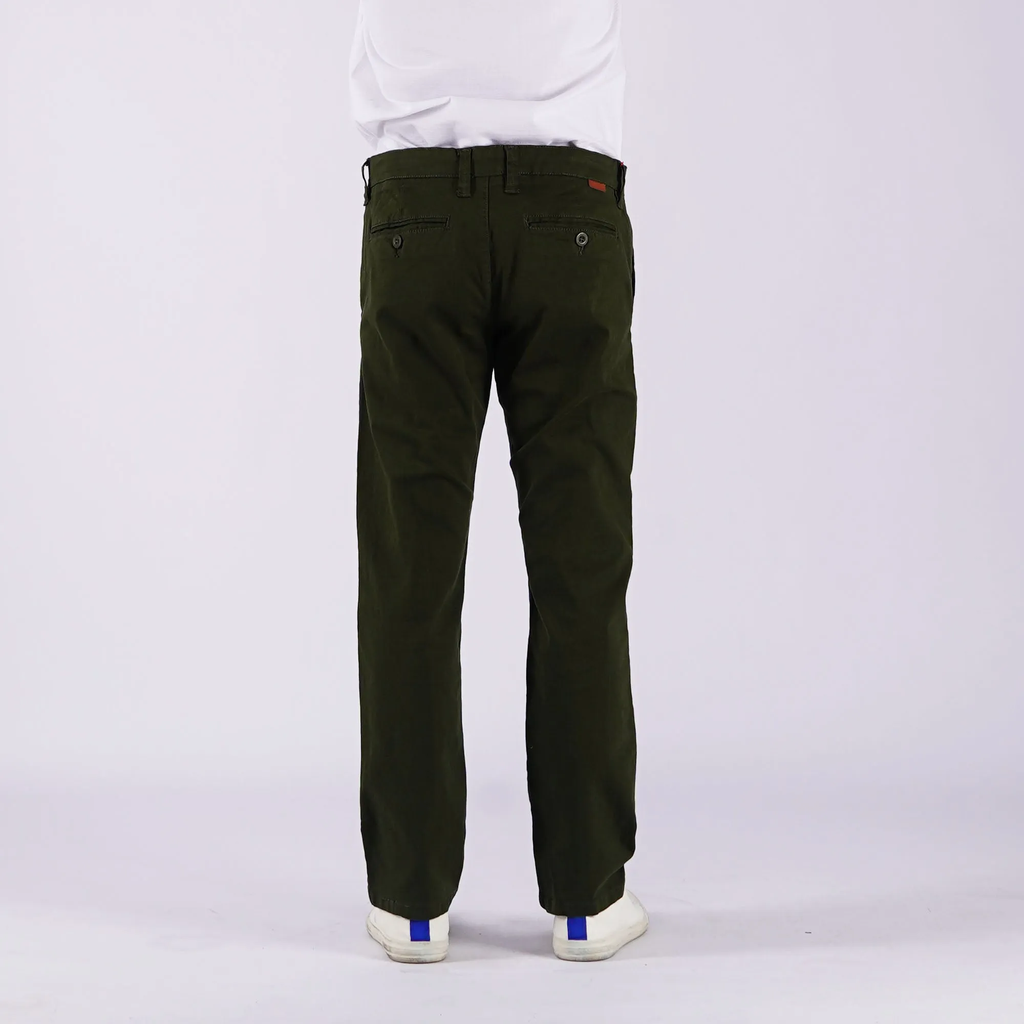 Bobson Japanese Men's Basic Non-Denim Chino Pants Mid Waist 164509 (Fatigue)