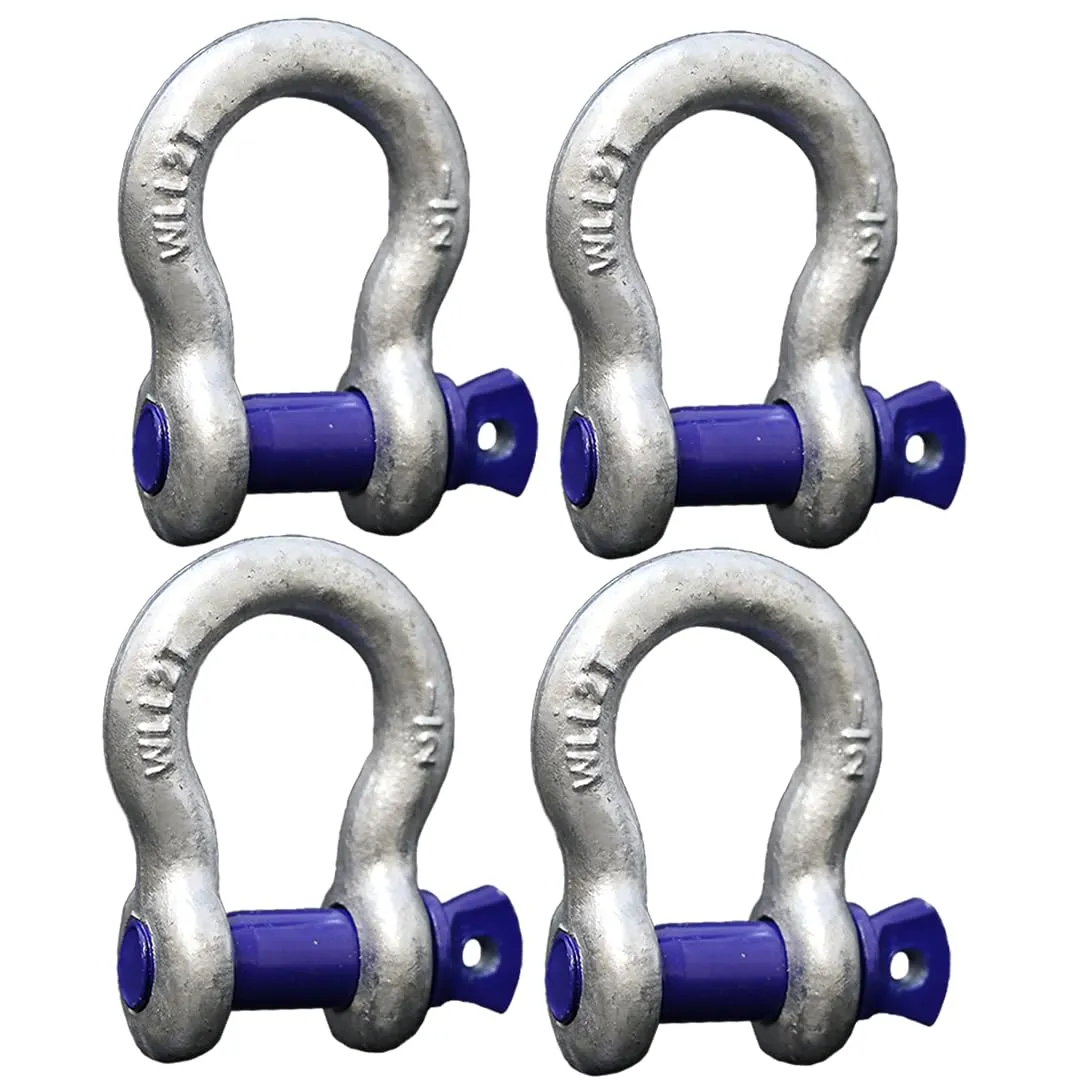 Boxer Forged Anchor Shackle 1/2” – Heavy Duty Forged Steel - Versatile & Durable – Working Load Capacity up to 2 Ton - Corrosion & Rust Resistant - Towing, Rigging, and Heavy-Duty Equipment (4 Pack)