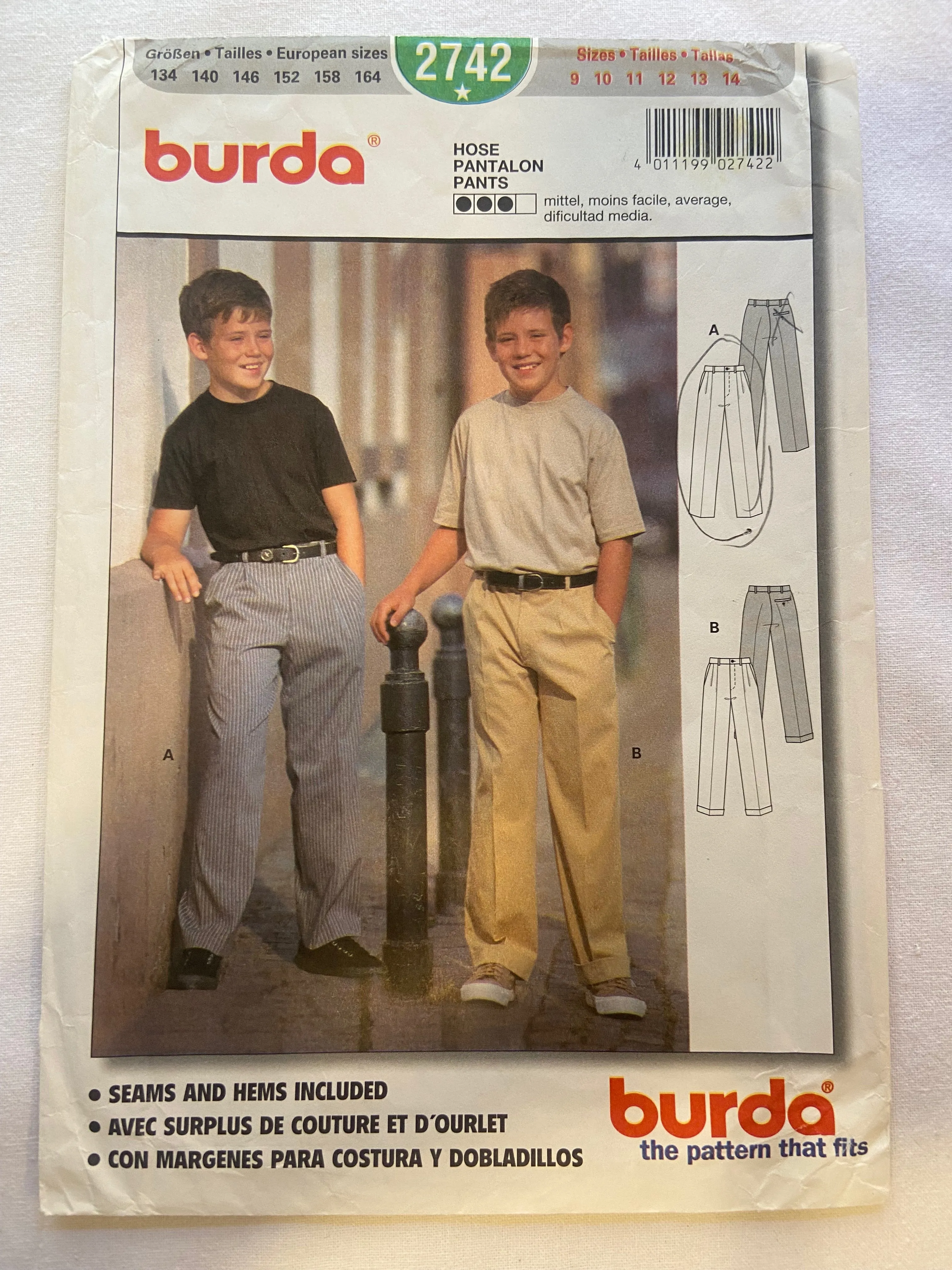 Burda 2742 Pattern CUT Boys' Pants Sizes 9-14