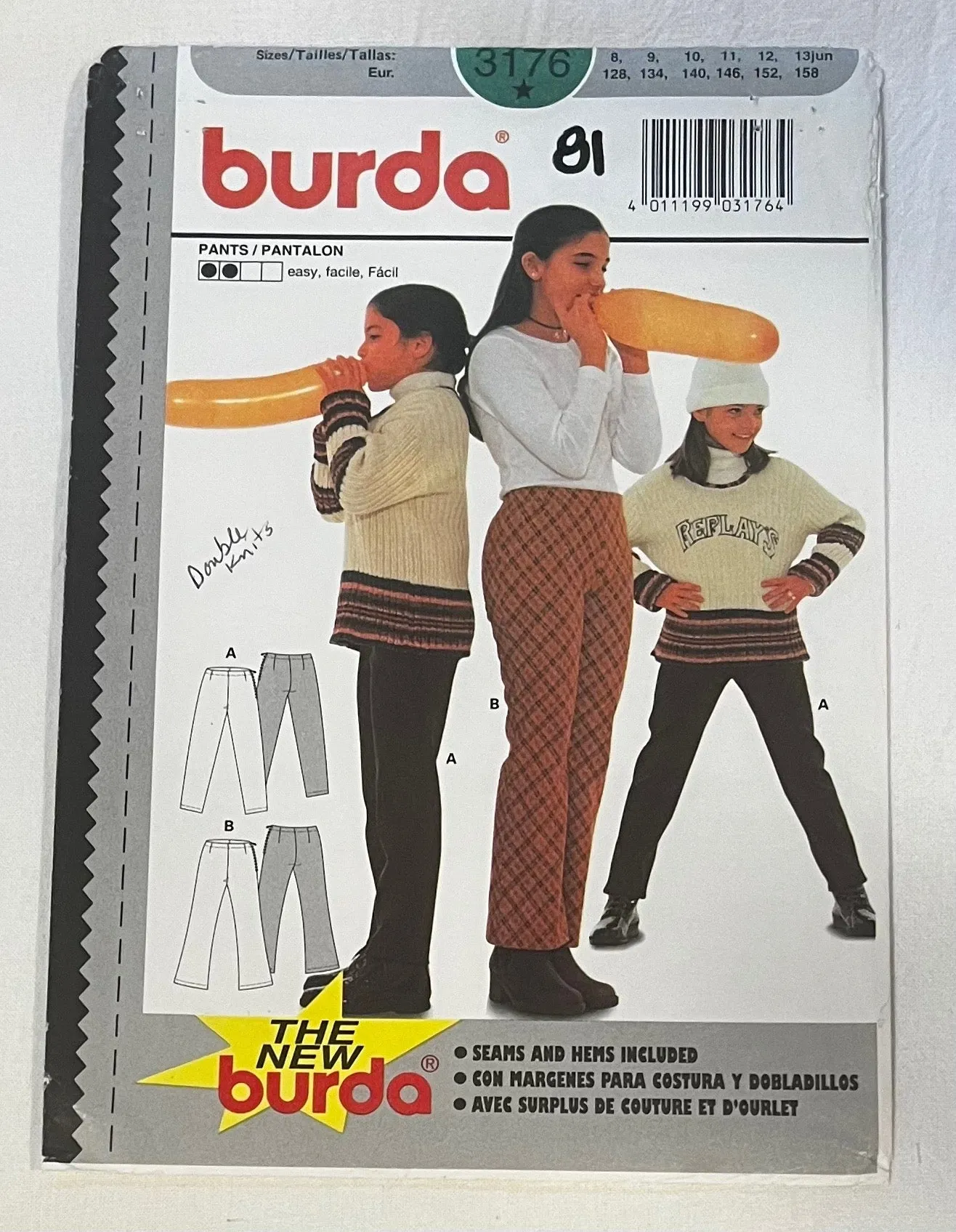 Burda 3176 Sewing Pattern UNCUT Juniors' Pants Sizes 8-13